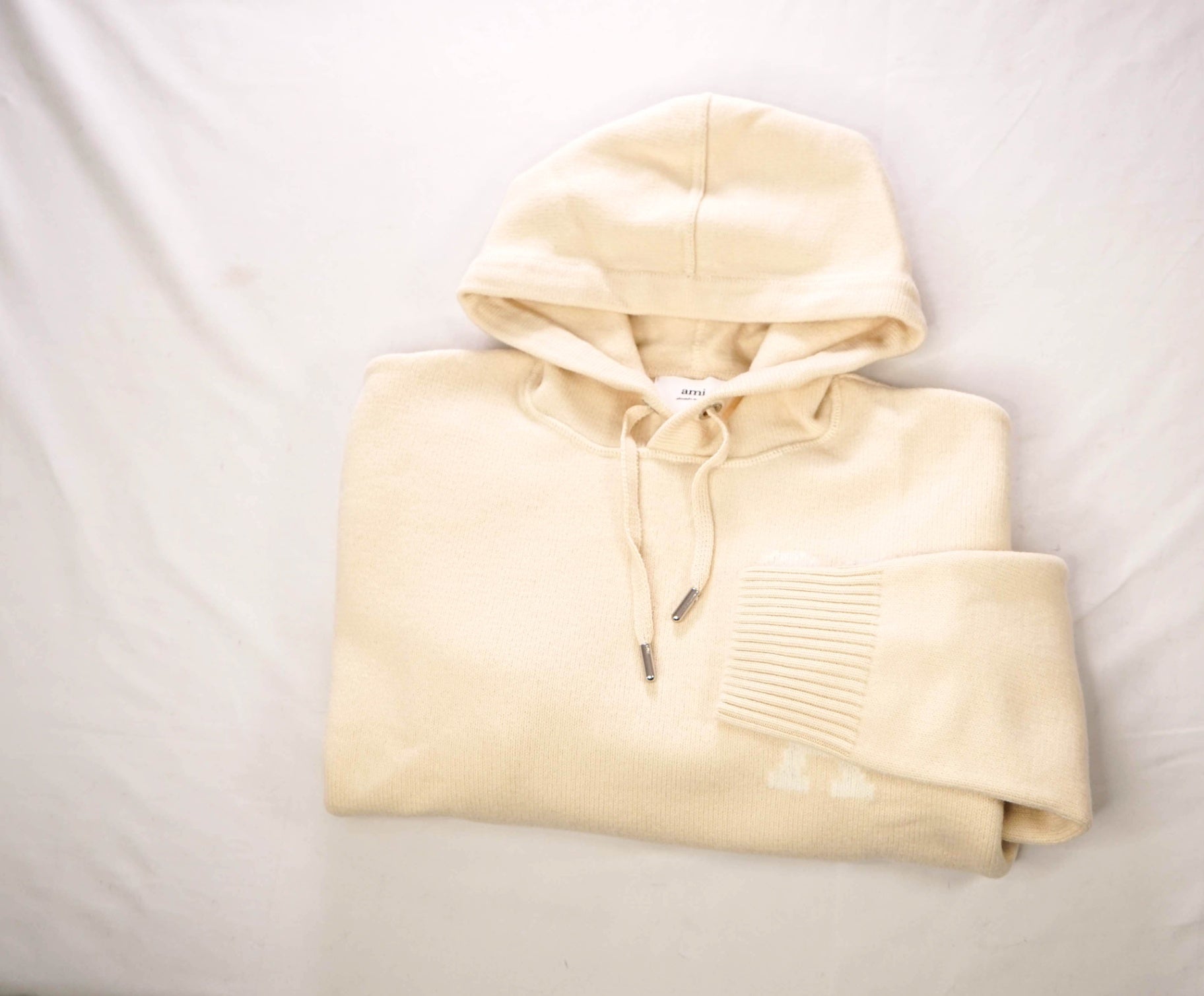 $670 AMI - Vanilla Wool Knit Hoodie - Men's L (Unisex)