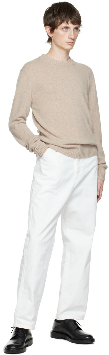 $605 AMI - Beige Neutral *97% CASHMERE* Crew Neck Sweater - M