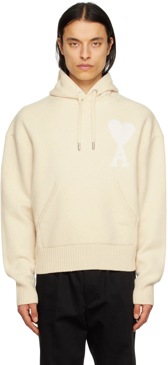 $670 AMI - Vanilla Wool Knit Hoodie - Men's L (Unisex)
