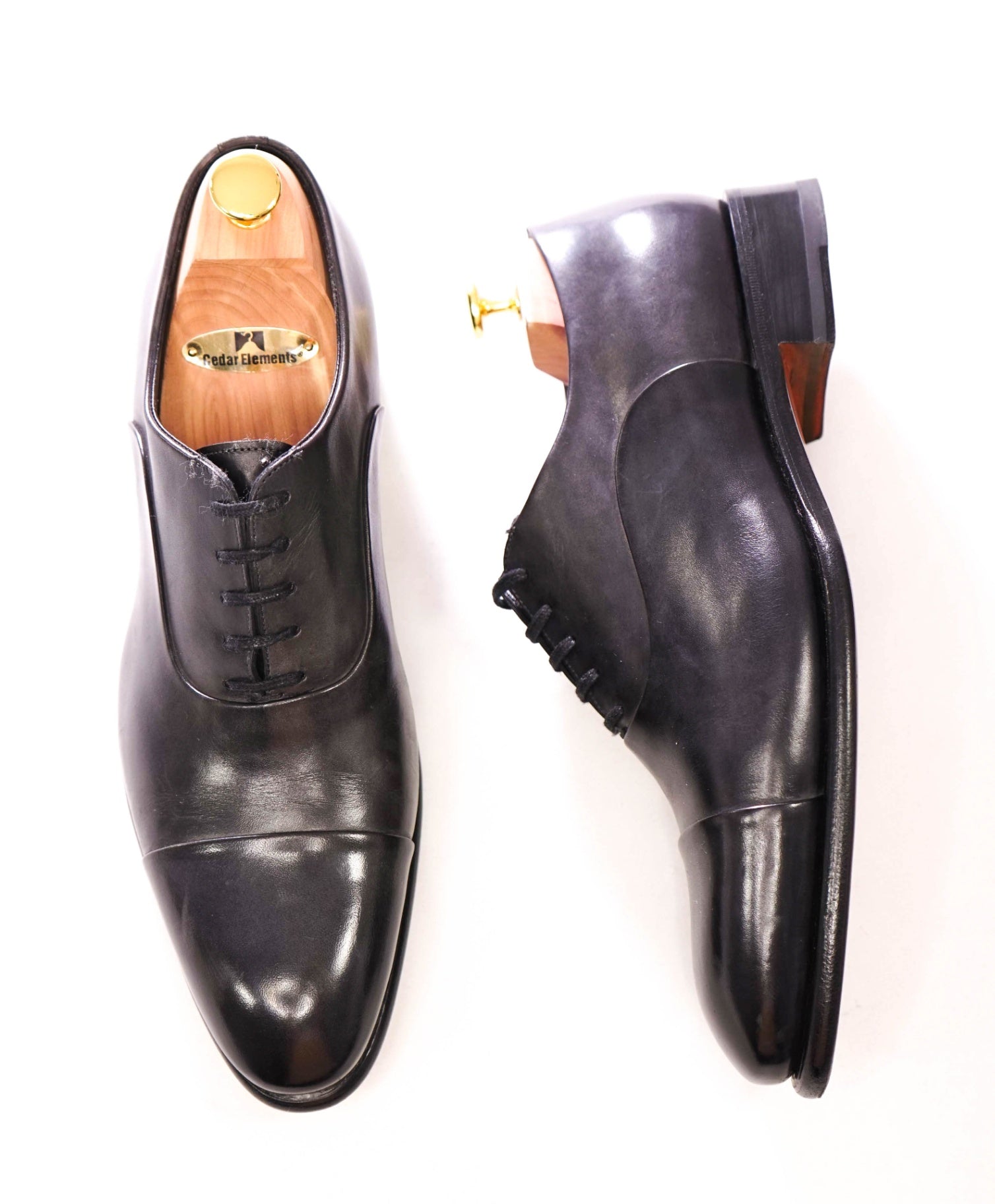 $1,320 SANTONI - ISAAC Gray "GOODYEAR" Leather Oxfords - US 9.5 (UK8.5)