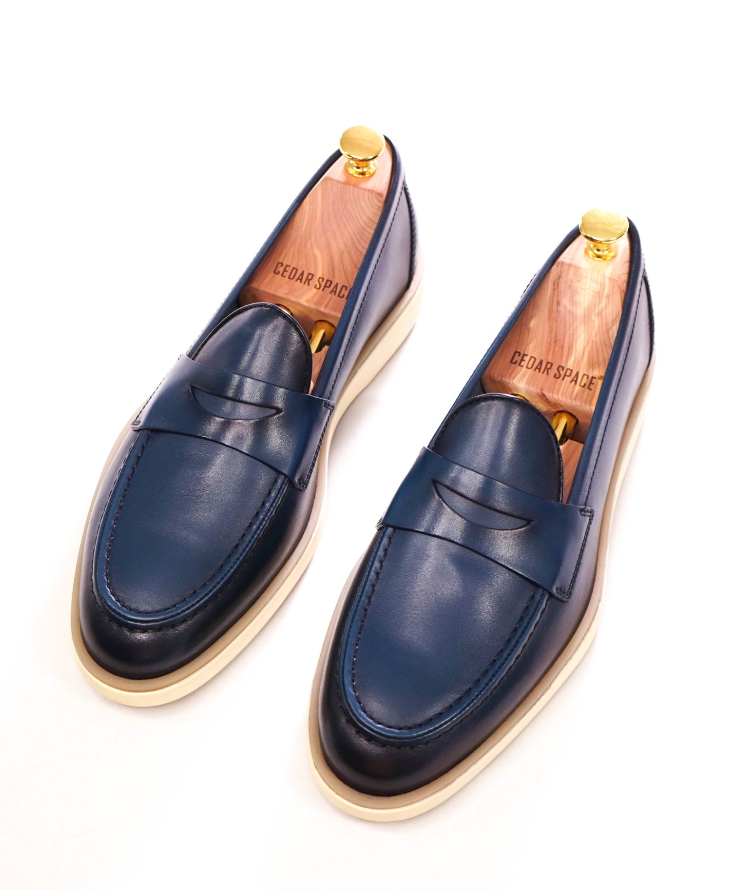 $830 SANTONI - Blue Leather Penny Loafers W TREES - US 9.5 (UK8.5)