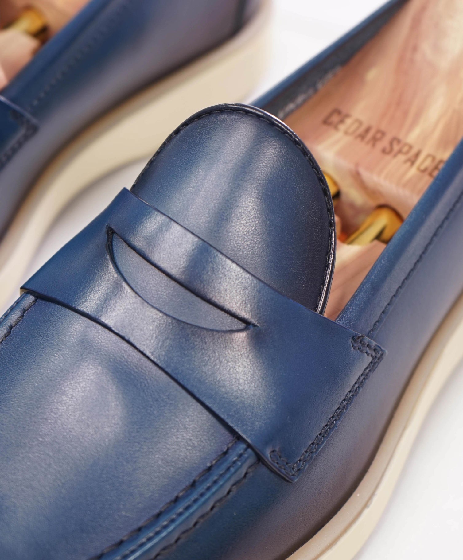 $830 SANTONI - Blue Leather Penny Loafers W TREES - US 9.5 (UK8.5)