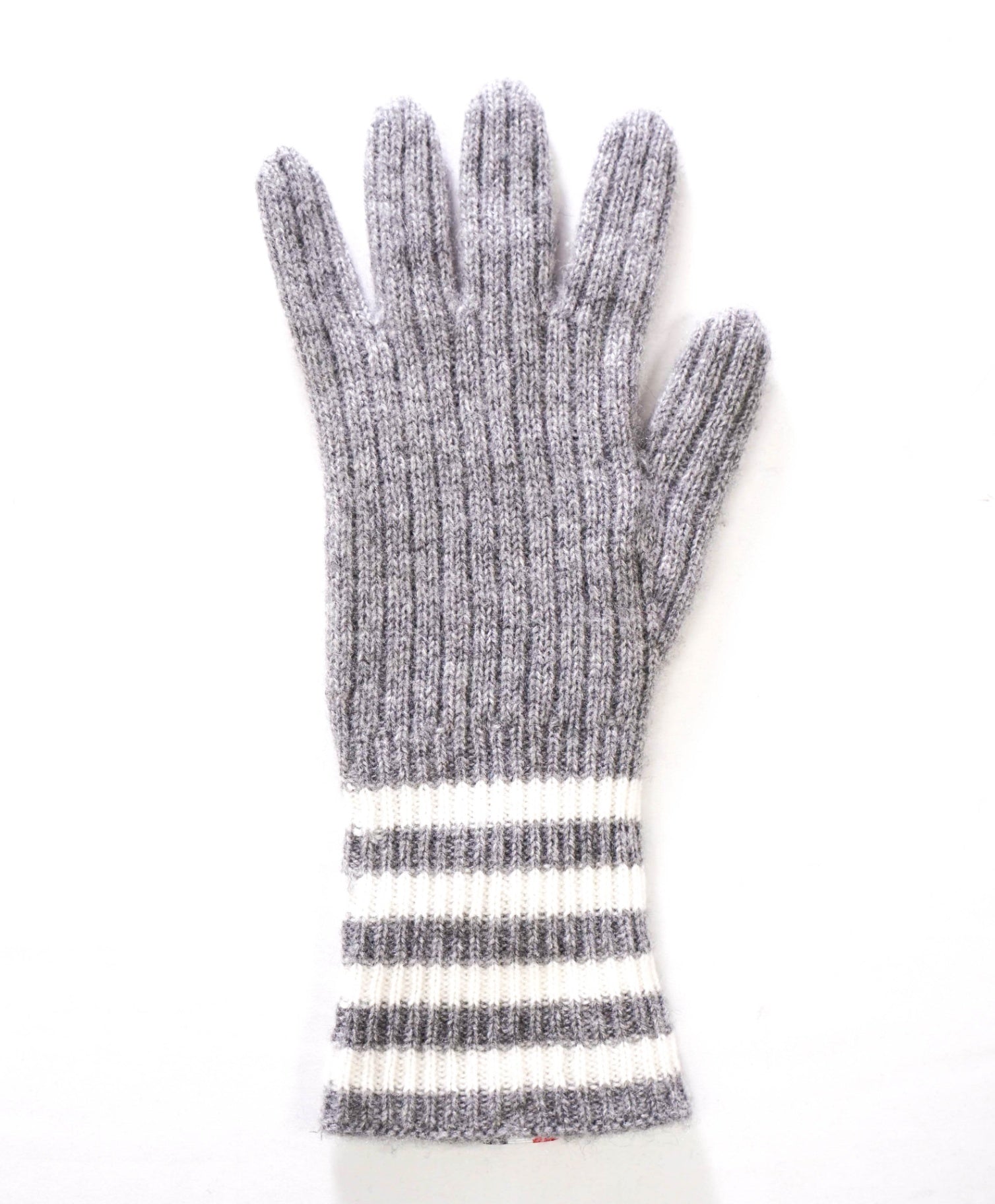 $420 THOM BROWNE - Gray Cashmere Ribbed 4-Bar Gloves - L