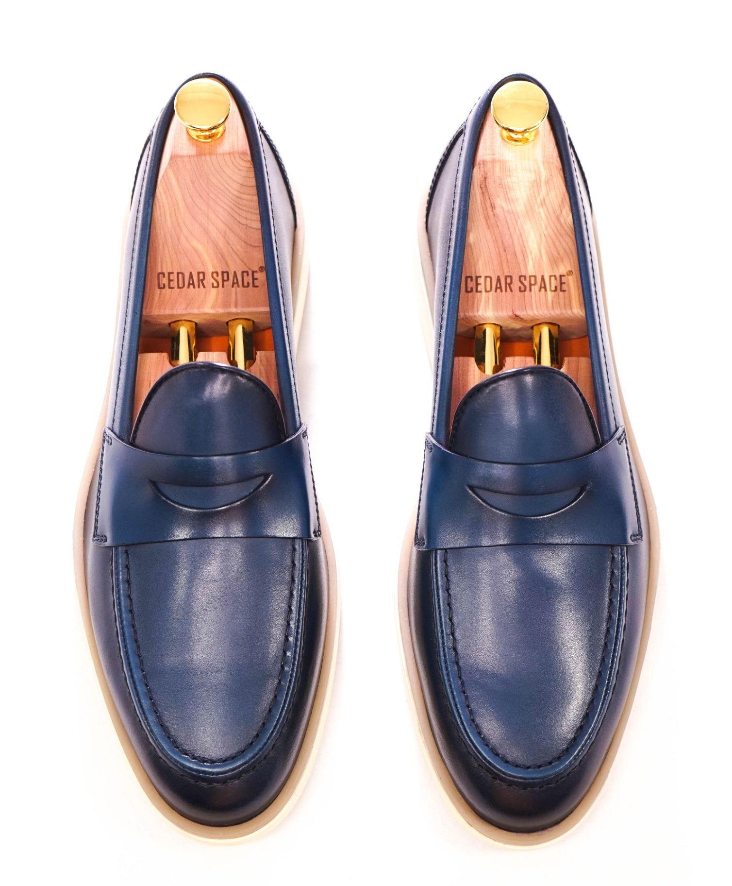 $830 SANTONI - Blue Leather Penny Loafers W TREES - US 9.5 (UK8.5)