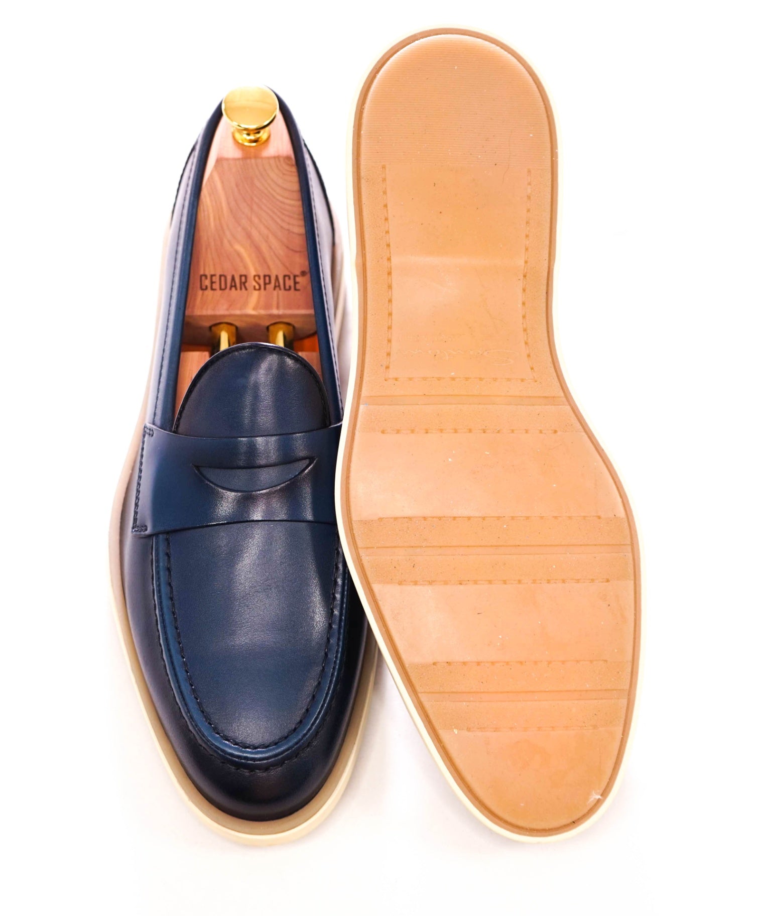 $830 SANTONI - Blue Leather Penny Loafers W TREES - US 9.5 (UK8.5)