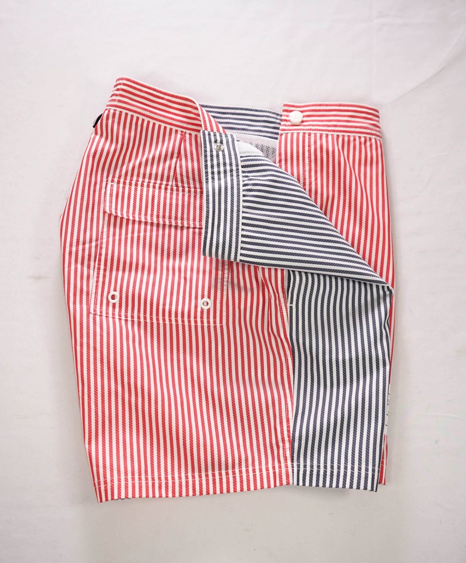 $580 THOM BROWNE - Red/White/Blue Stripe Swim Shorts - M