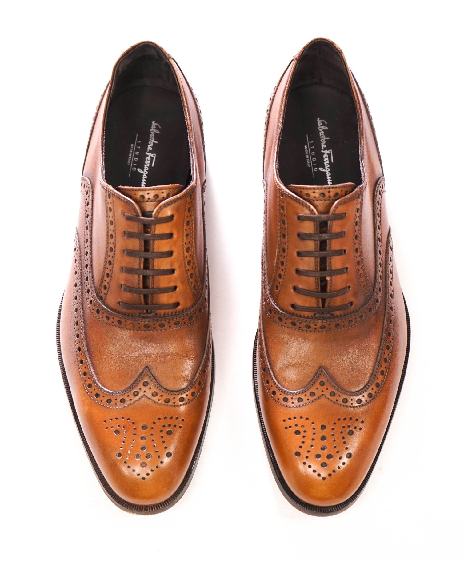 $750 FERRAGAMO - Brown Leather STUDIO Oxfords - 10.5 EE