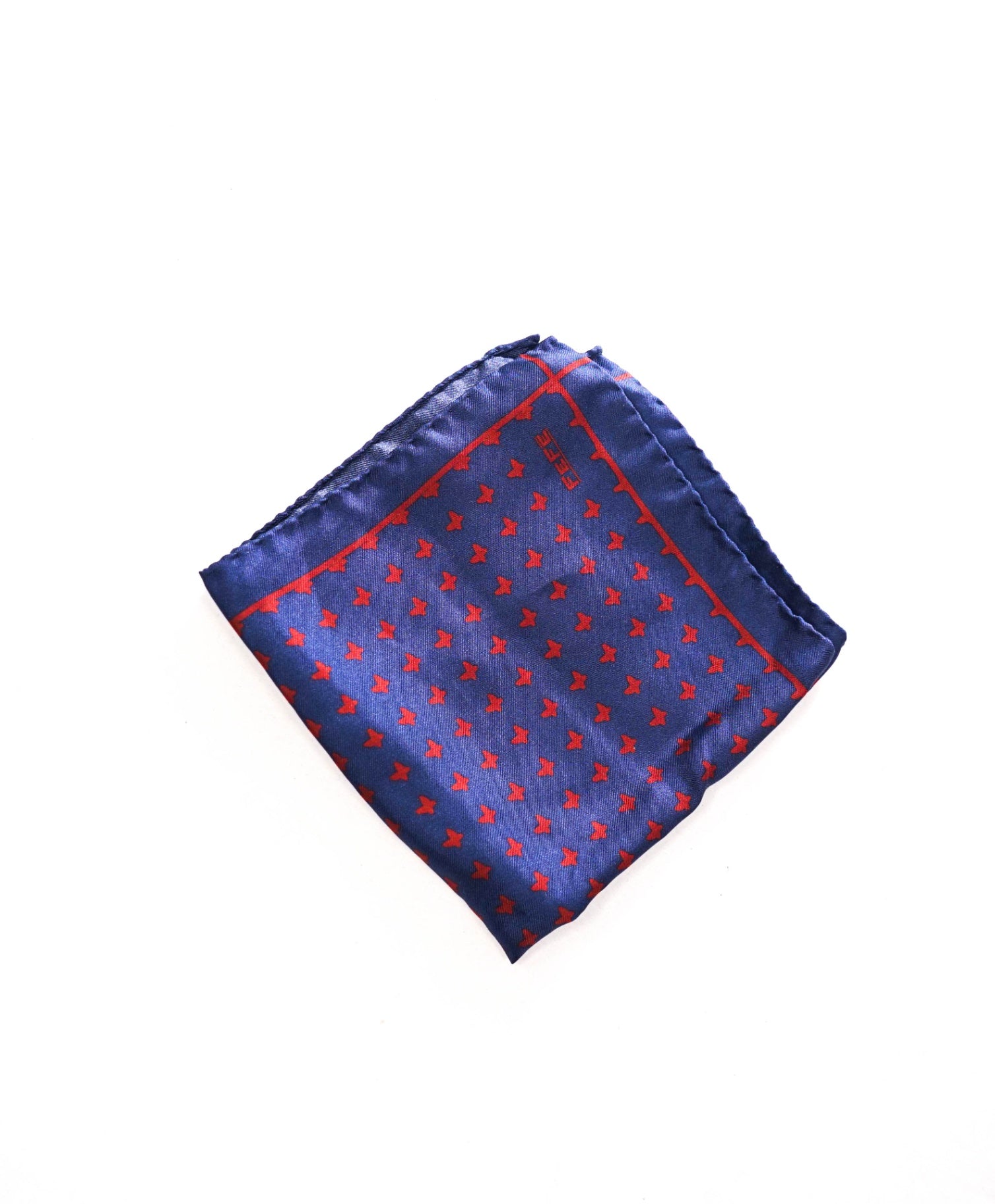 $125 FEFE - Navy Blue/Red Butterfly 100% Silk Handkerchief - 12x12