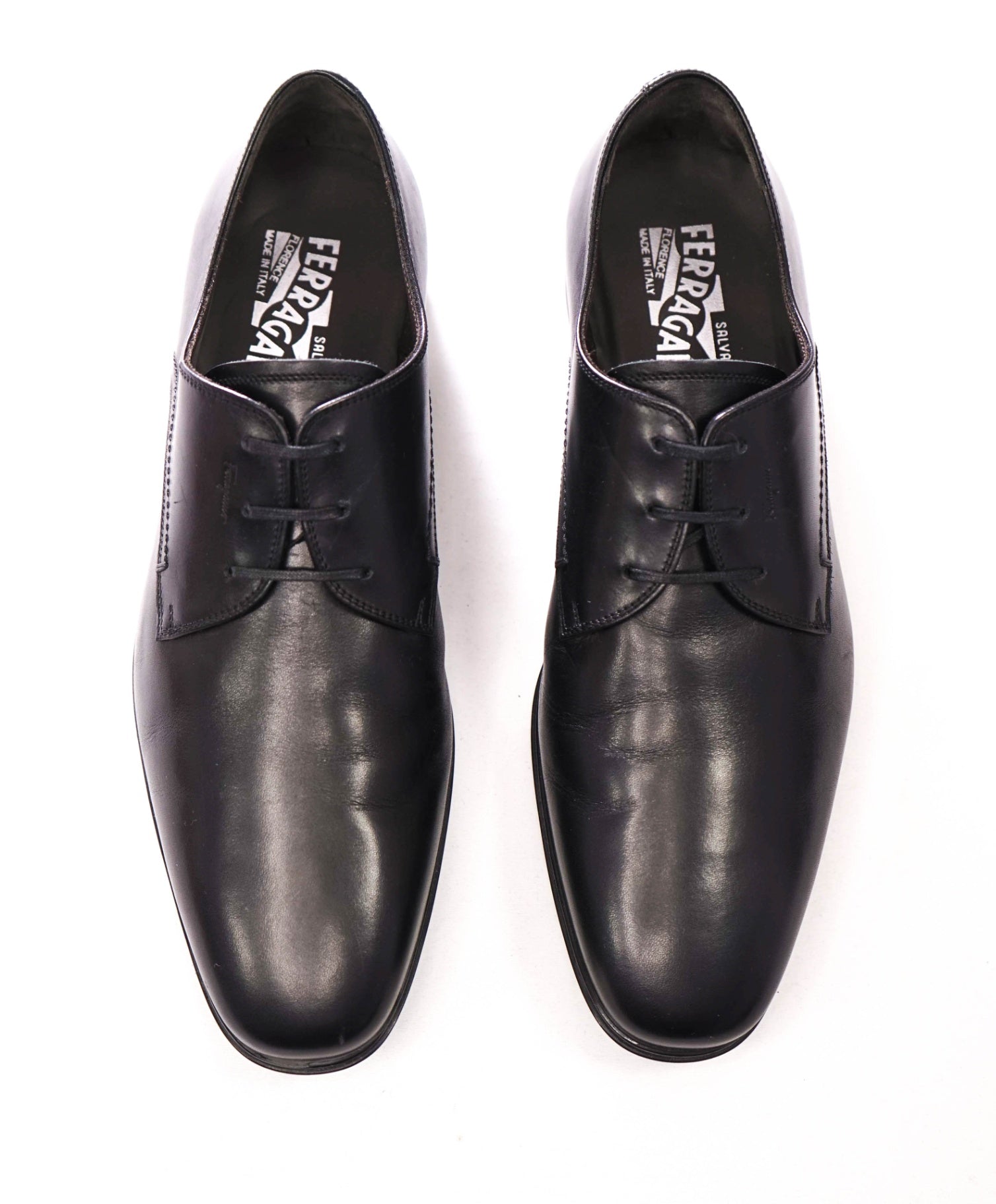 $850 FERRAGAMO - "GARFIELD" Black Leather Derbies - 8.5 EEE
