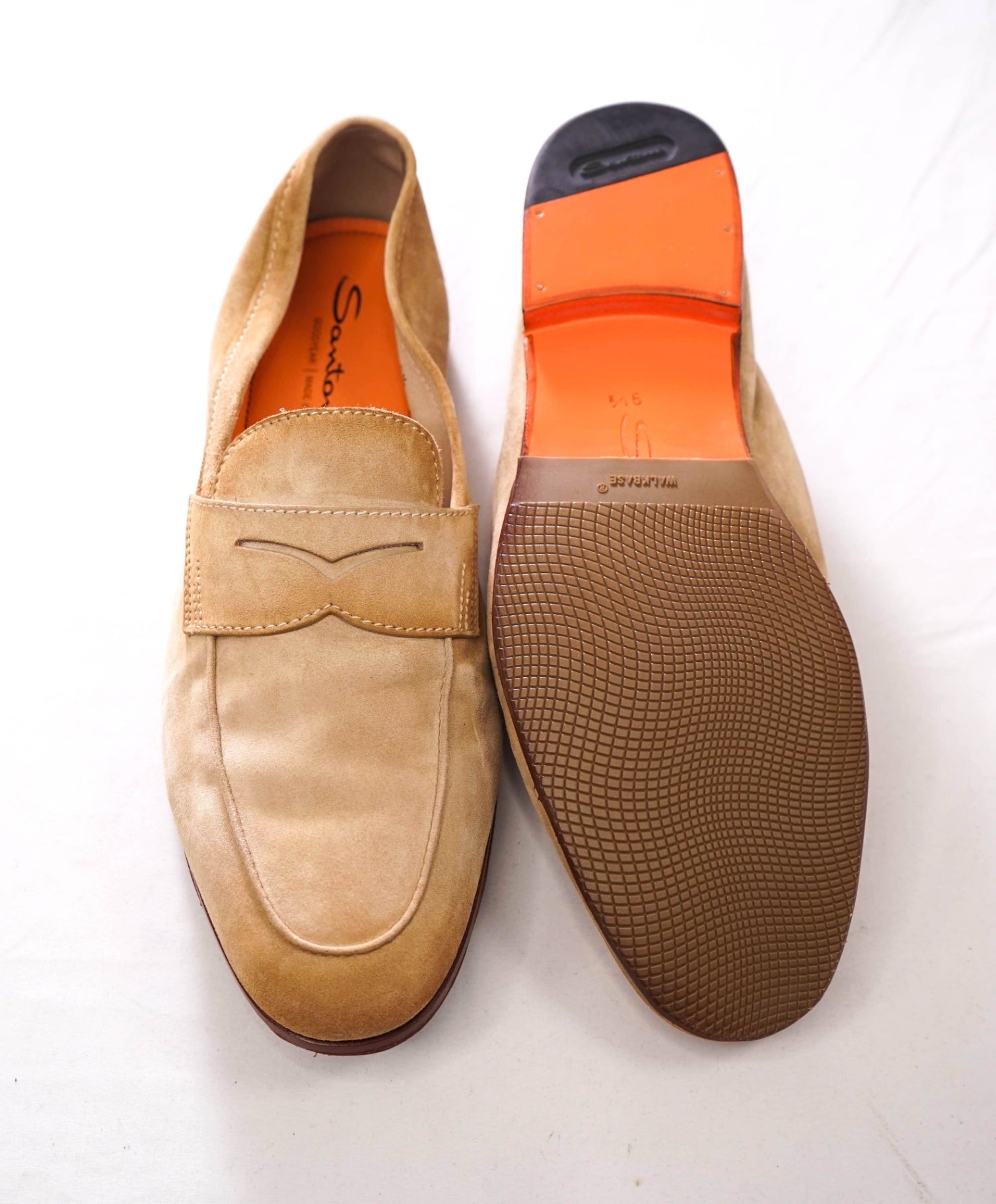 $800 SANTONI - GOODYEAR Tan Unlined Suede Loafers - US 10.5 (UK9.5)
