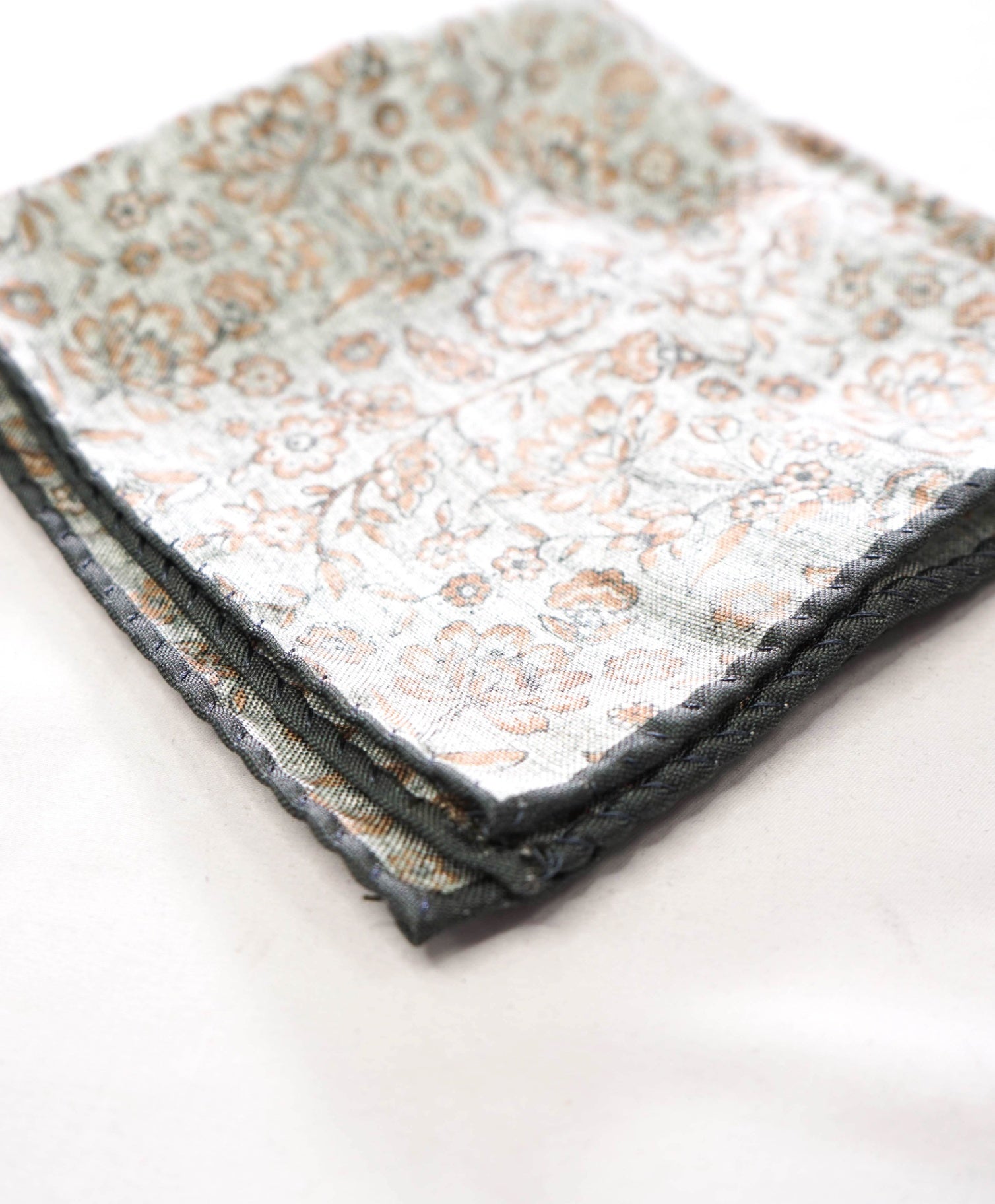 $69 SFA - Green Floral/Paisley 2 Sided Handkerchief - 12x12