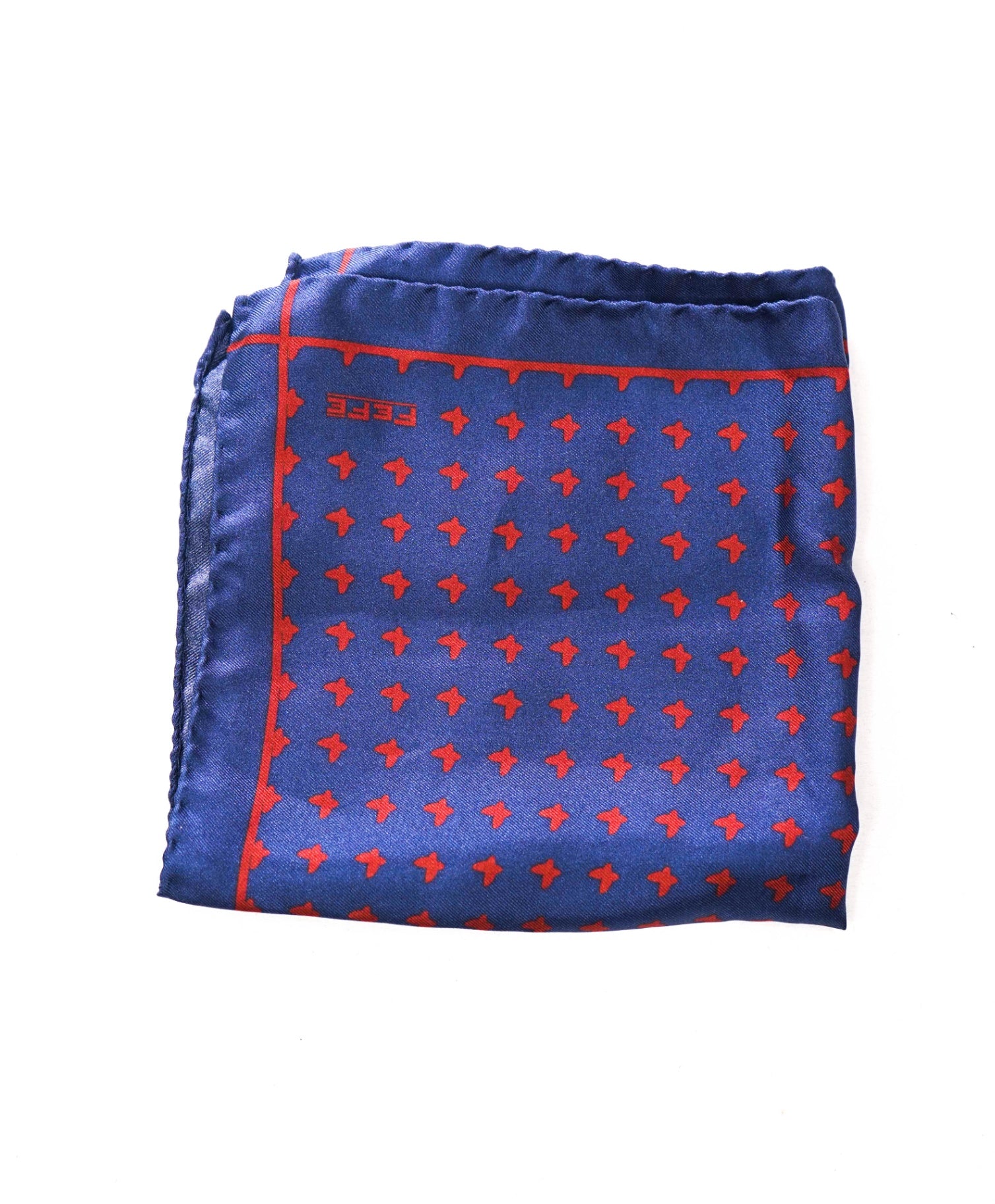 $125 FEFE - Navy Blue/Red Butterfly 100% Silk Handkerchief - 12x12