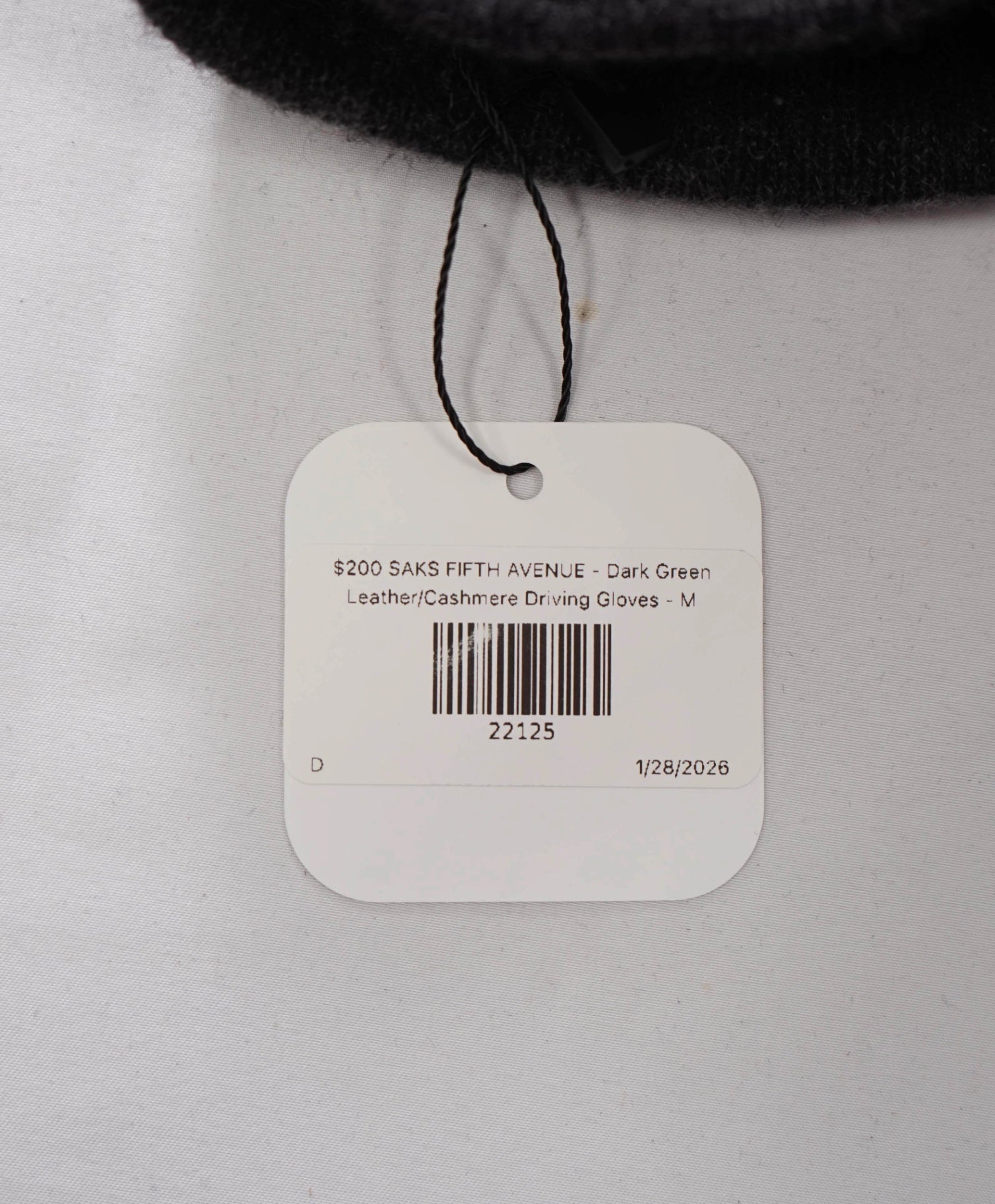 $200 SAKS 5TH AVENUE - Dark Green Leather/Cashmere Gloves - M