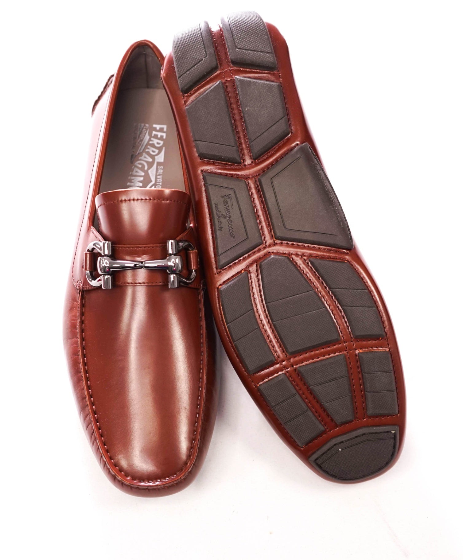 $800 FERRAGAMO - "PARIGI NEW" Cherry Brown Leather Loafers - 10.5 EE