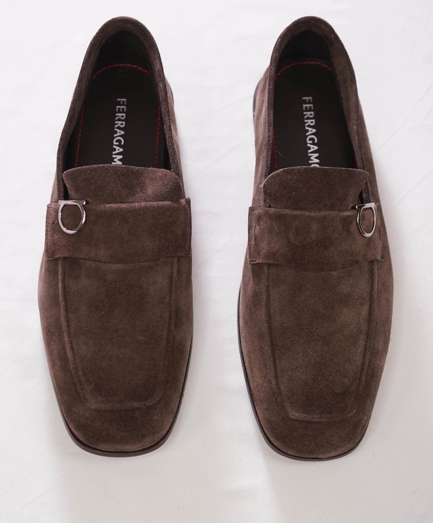 $895 FERRAGAMO - "CRYSTAL" Brown Lamb Suede Loafers - 8.5 EE