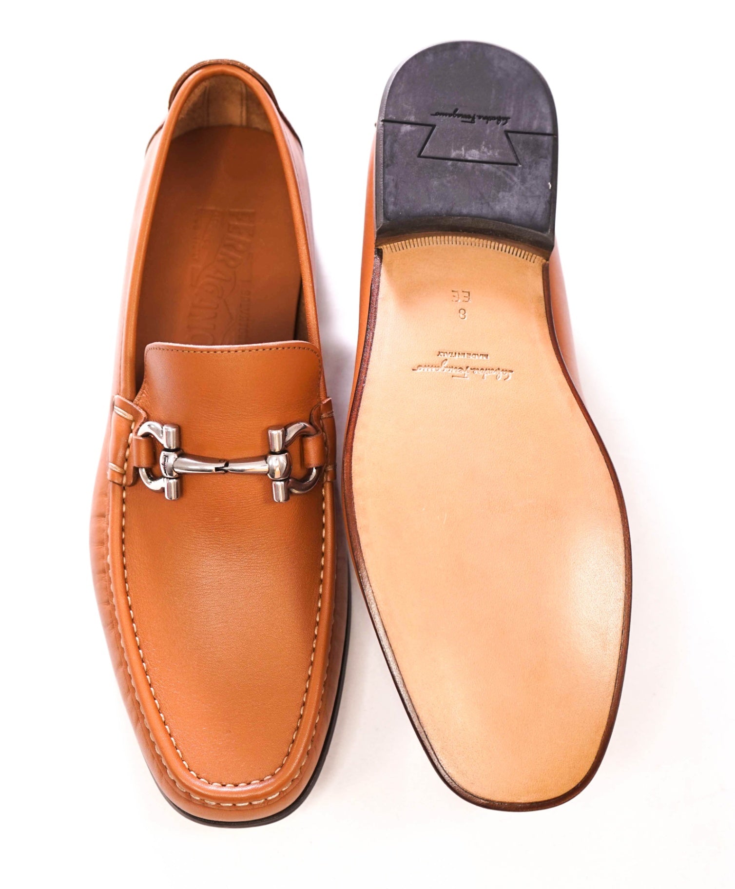 $795 FERRAGAMO - "GIORDANO" Brown Leather Loafers - 8 EE
