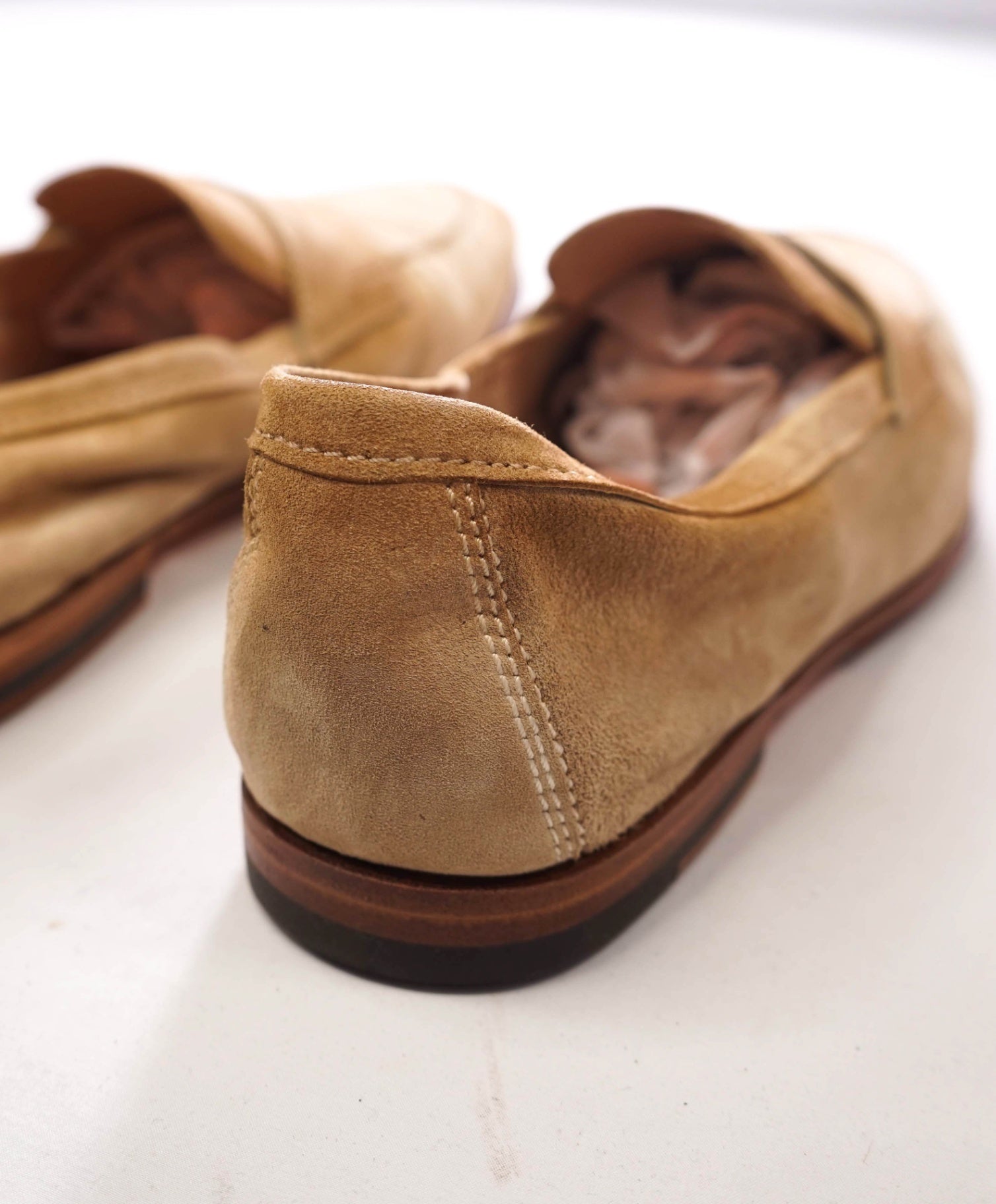 $800 SANTONI - GOODYEAR Tan Unlined Suede Loafers - US 10.5 (UK9.5)