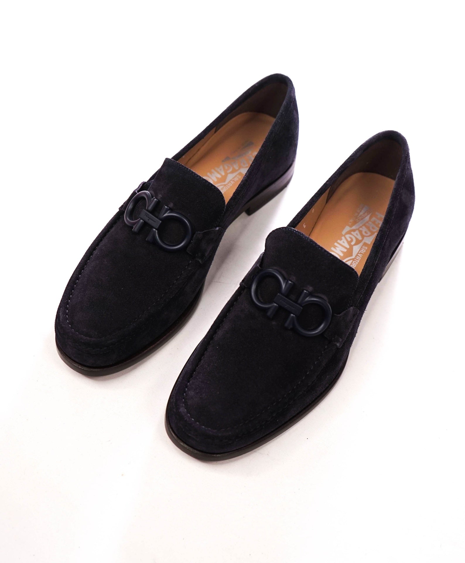 $850 FERRAGAMO - "ROLO 6" Navy Blue Suede Loafers - 8 E