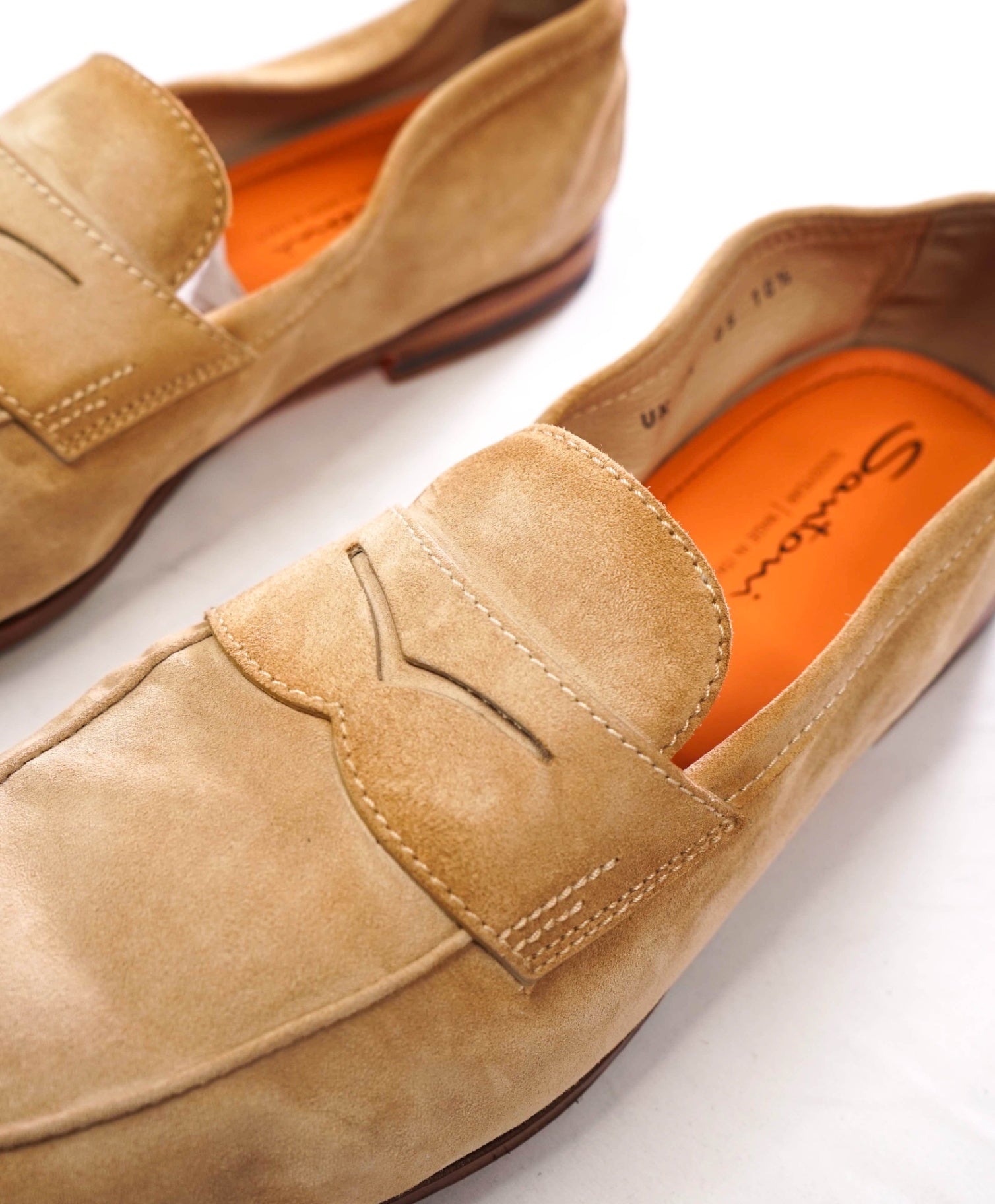 $800 SANTONI - GOODYEAR Tan Unlined Suede Loafers - US 10.5 (UK9.5)