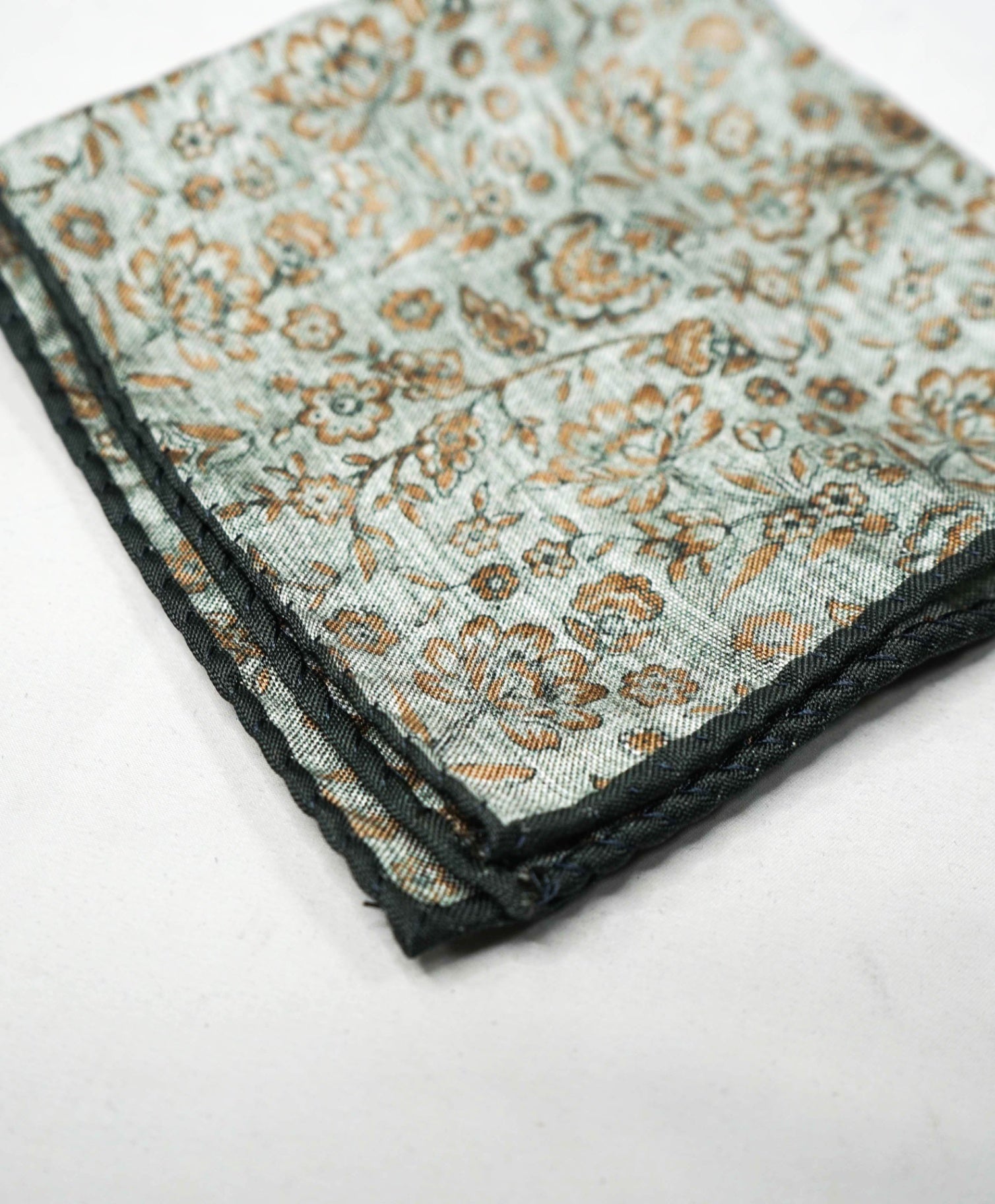 $69 SFA - Green Floral/Paisley 2 Sided Handkerchief - 12x12