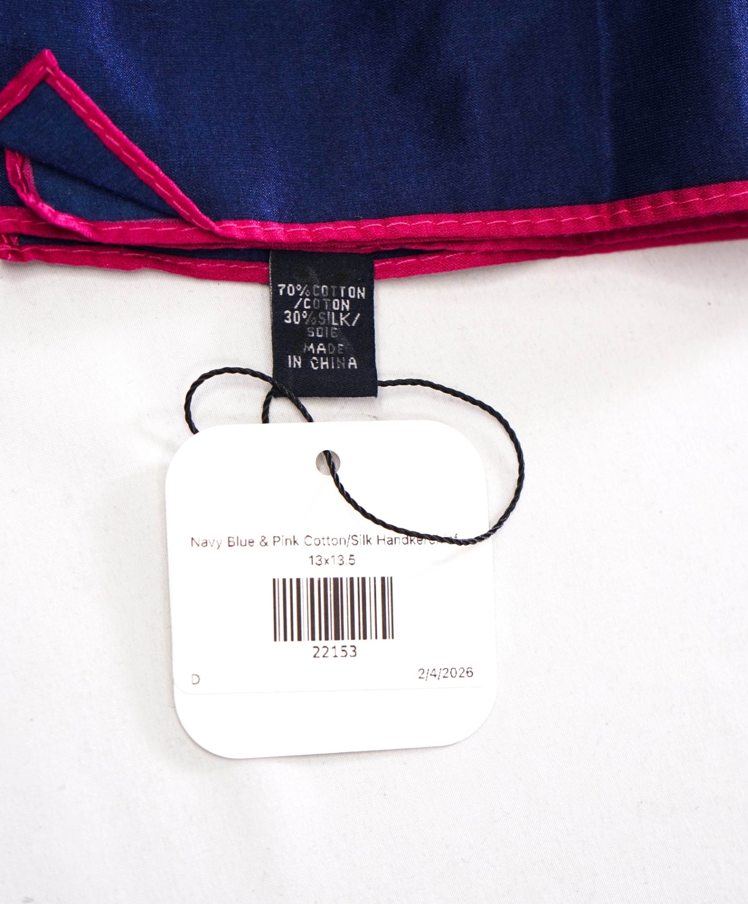 $69 SFA - Navy Blue & Pink Cotton/Silk Handkerchief - 13x13.5