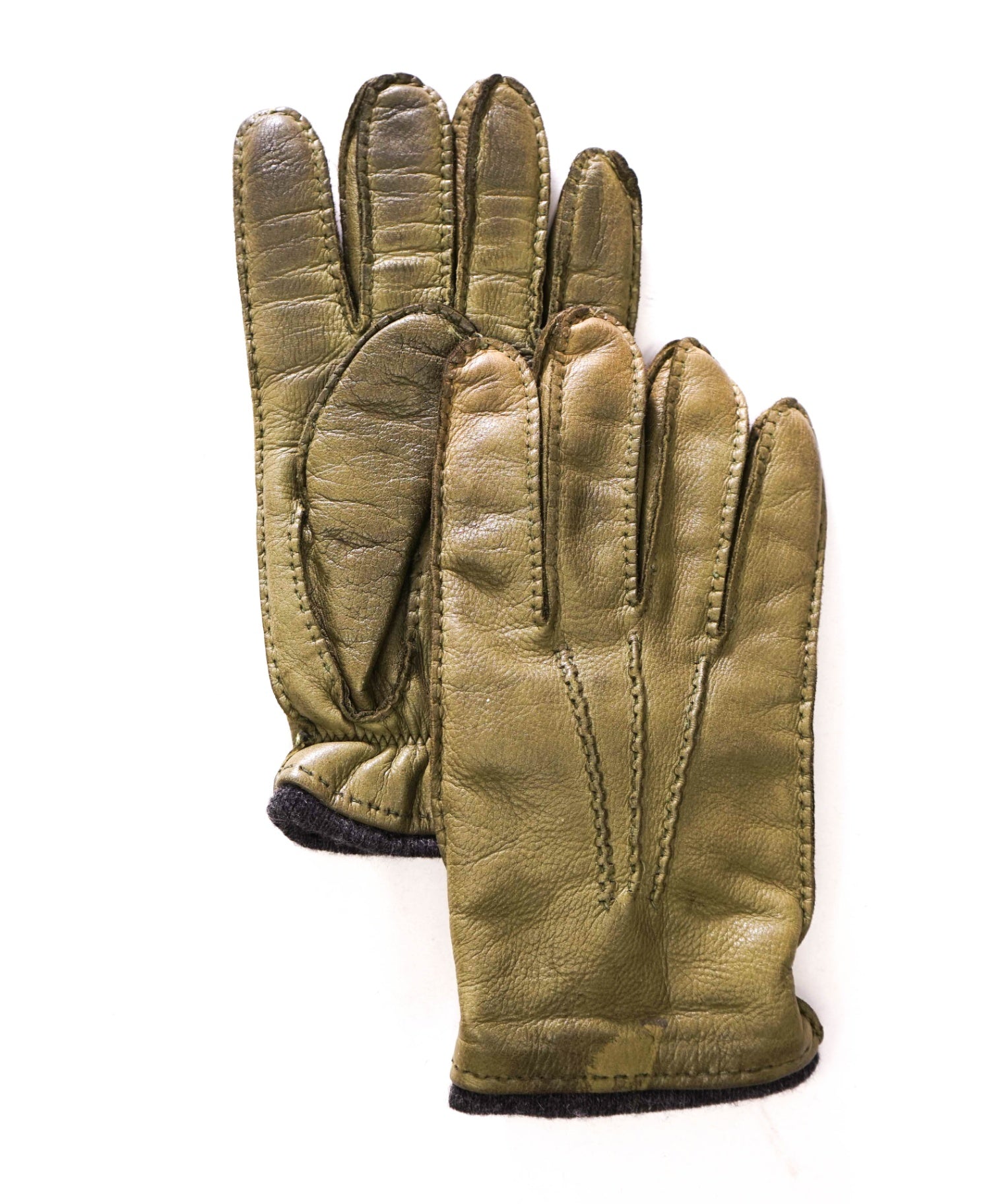 $200 SAKS 5TH AVENUE - Dark Green Leather/Cashmere Gloves - M