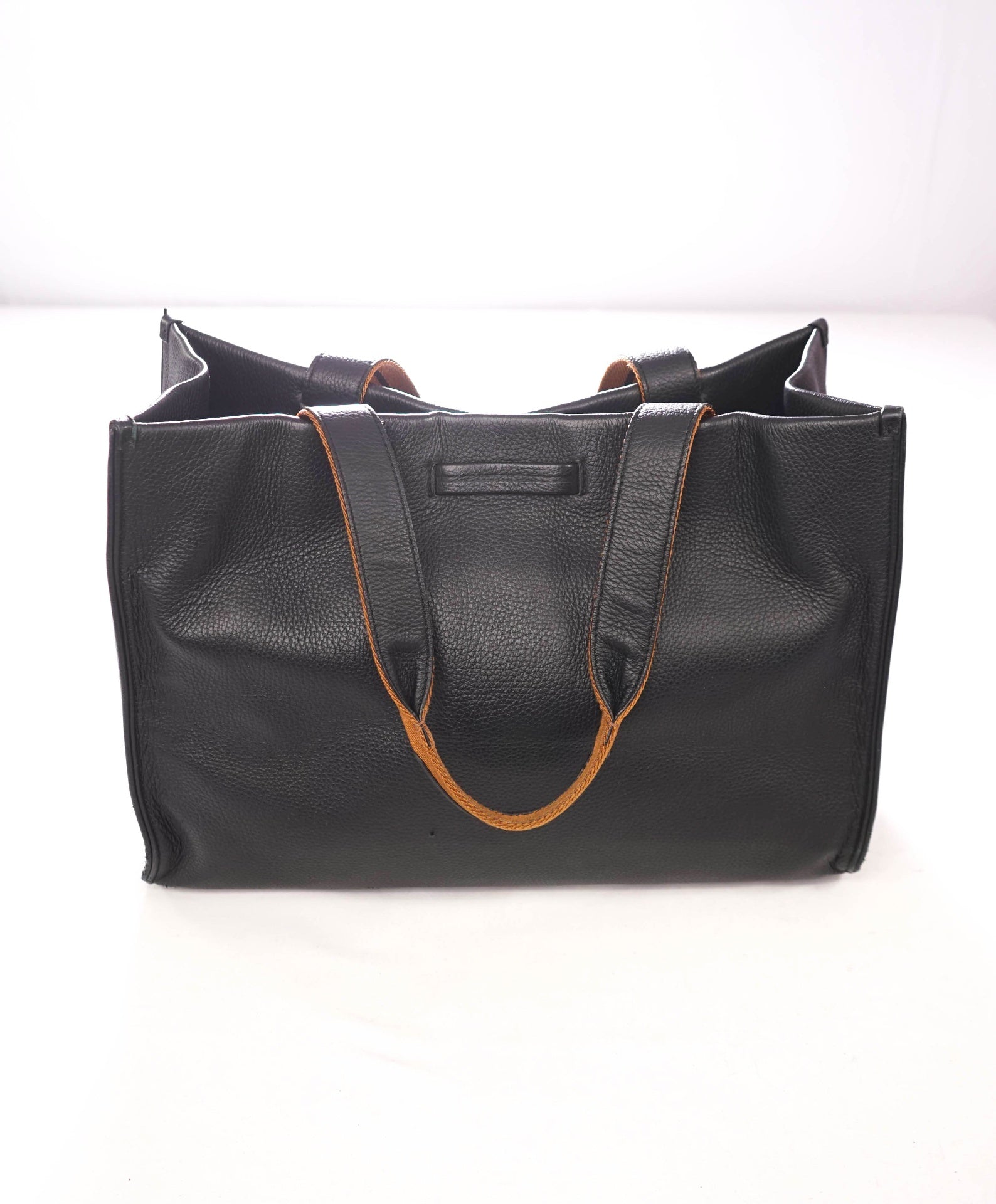 $3,000 ZEGNA - Black Deerskin Leather Tote Bag