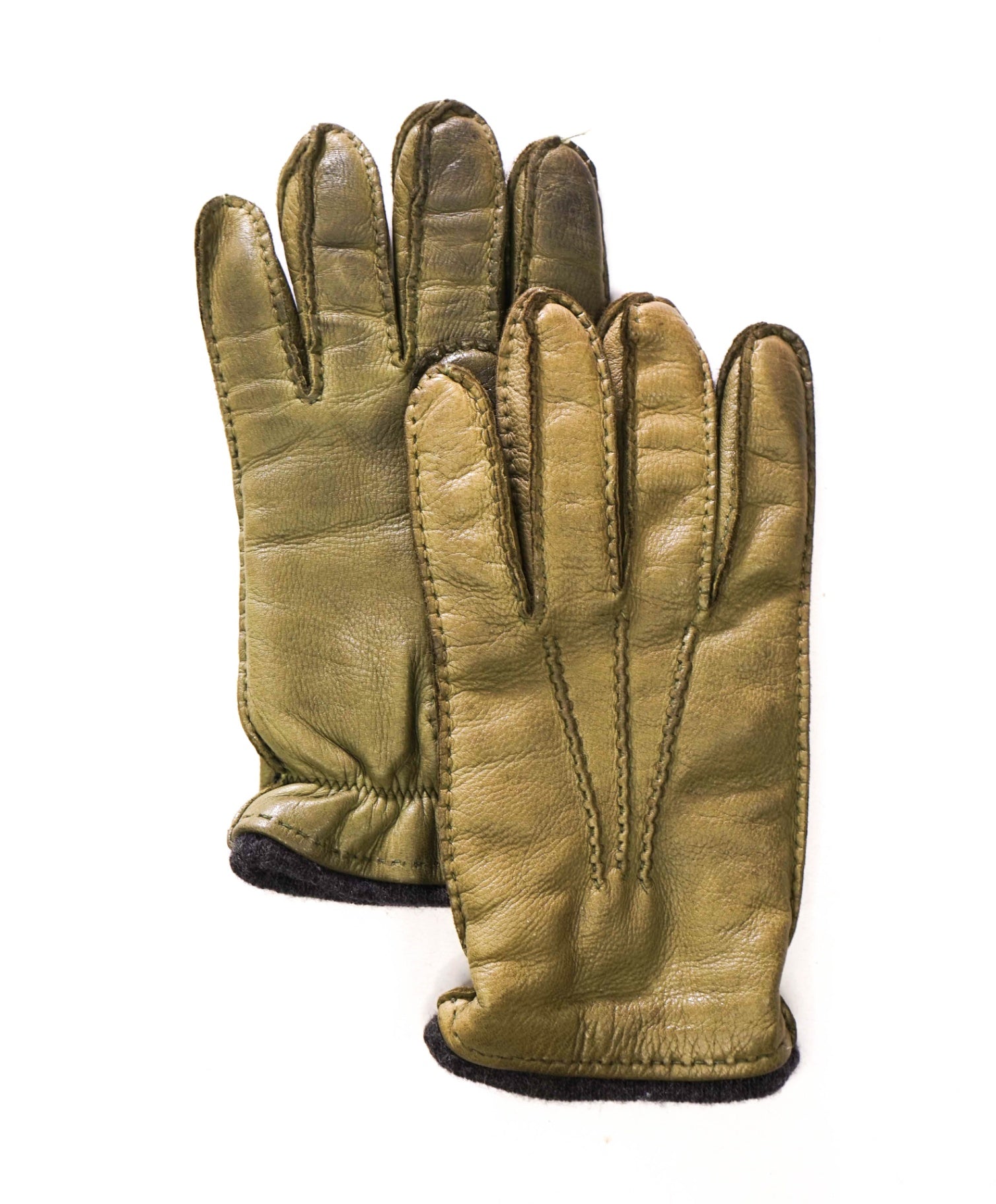 $200 SAKS 5TH AVENUE - Dark Green Leather/Cashmere Gloves - M