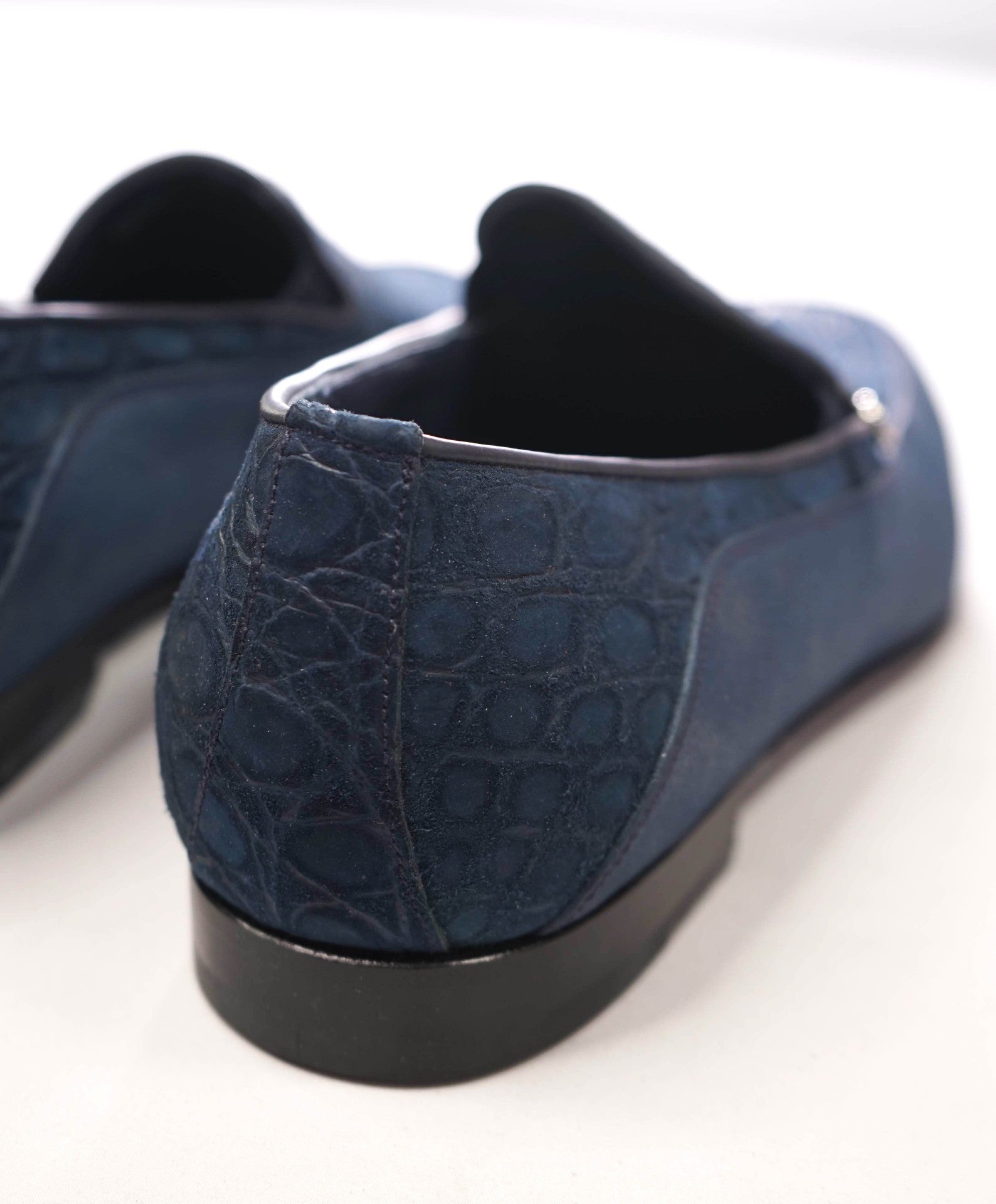 $1,500 ZILLI - Navy Blue Suede Croc Print Loafers - 10US (9UK 42EU)