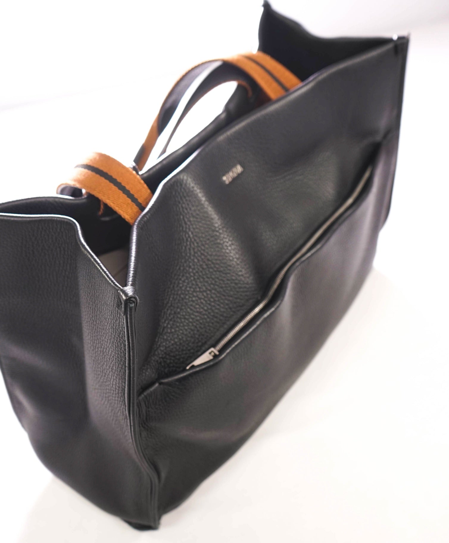 $3,000 ZEGNA - Black Deerskin Leather Tote Bag