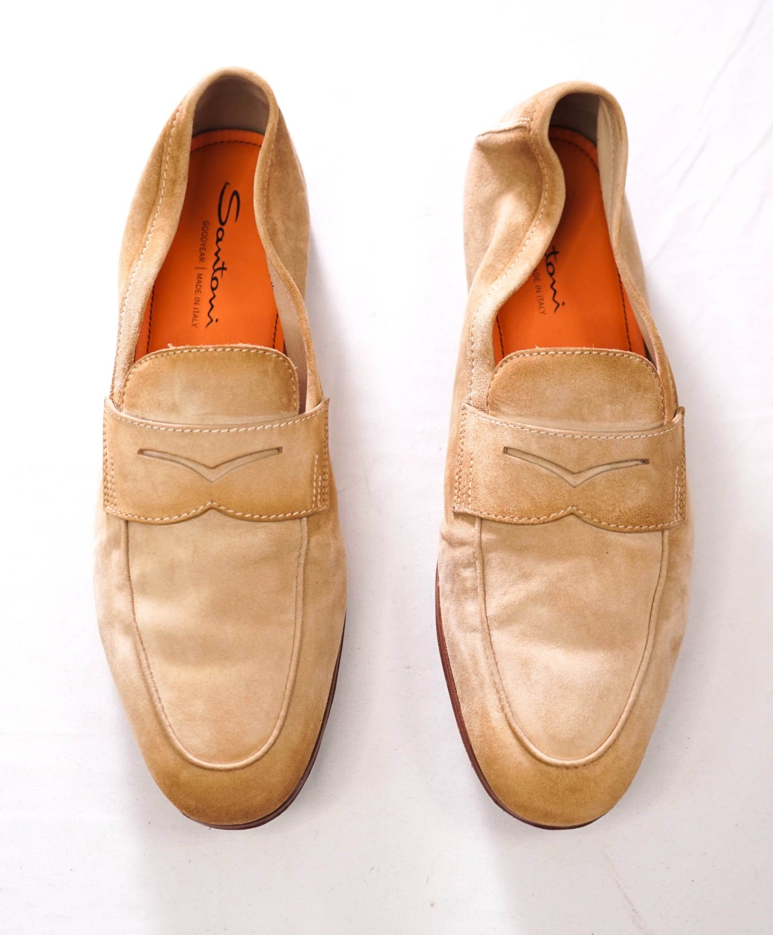 $800 SANTONI - GOODYEAR Tan Unlined Suede Loafers - US 10.5 (UK9.5)