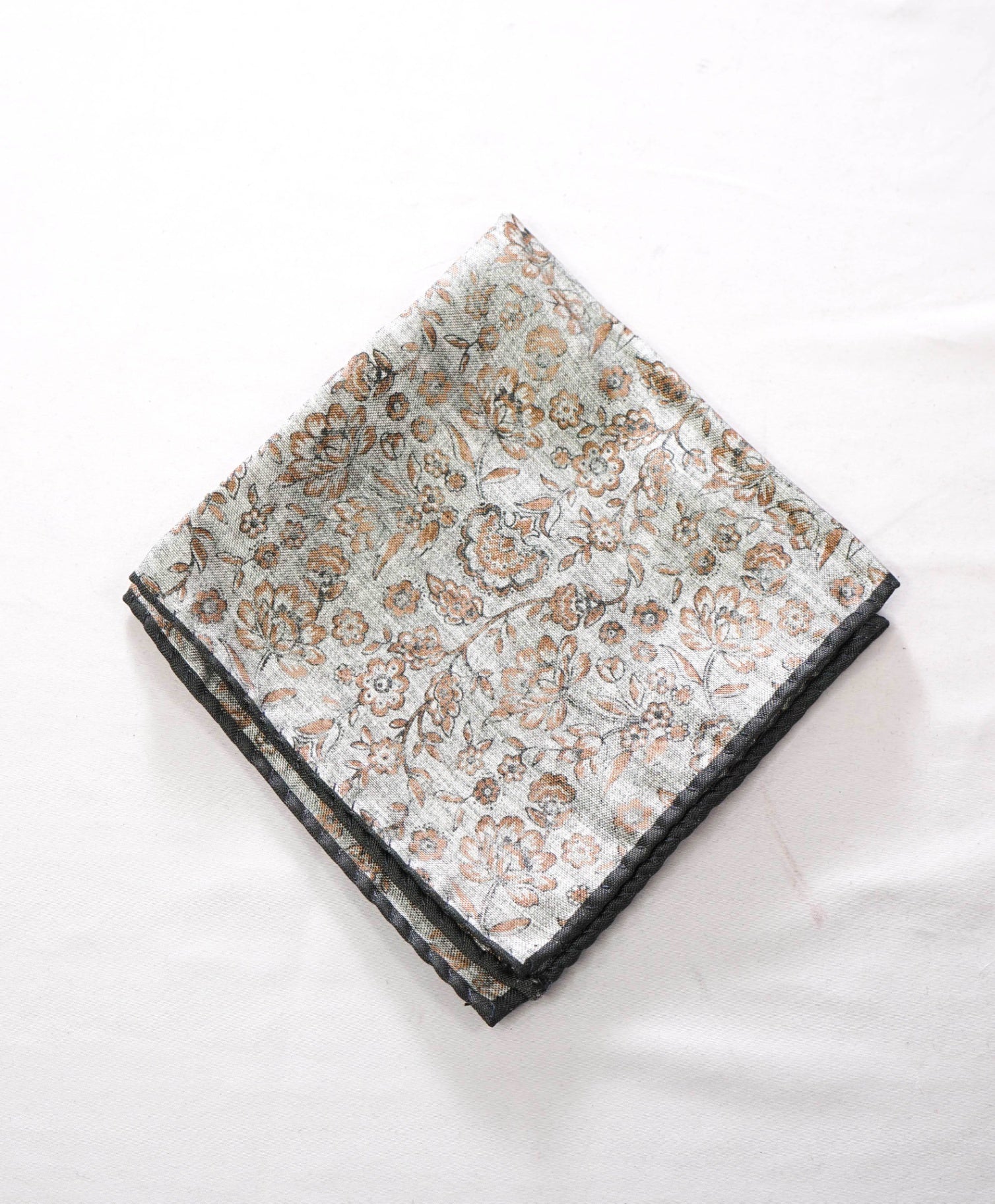 $69 SFA - Green Floral/Paisley 2 Sided Handkerchief - 12x12