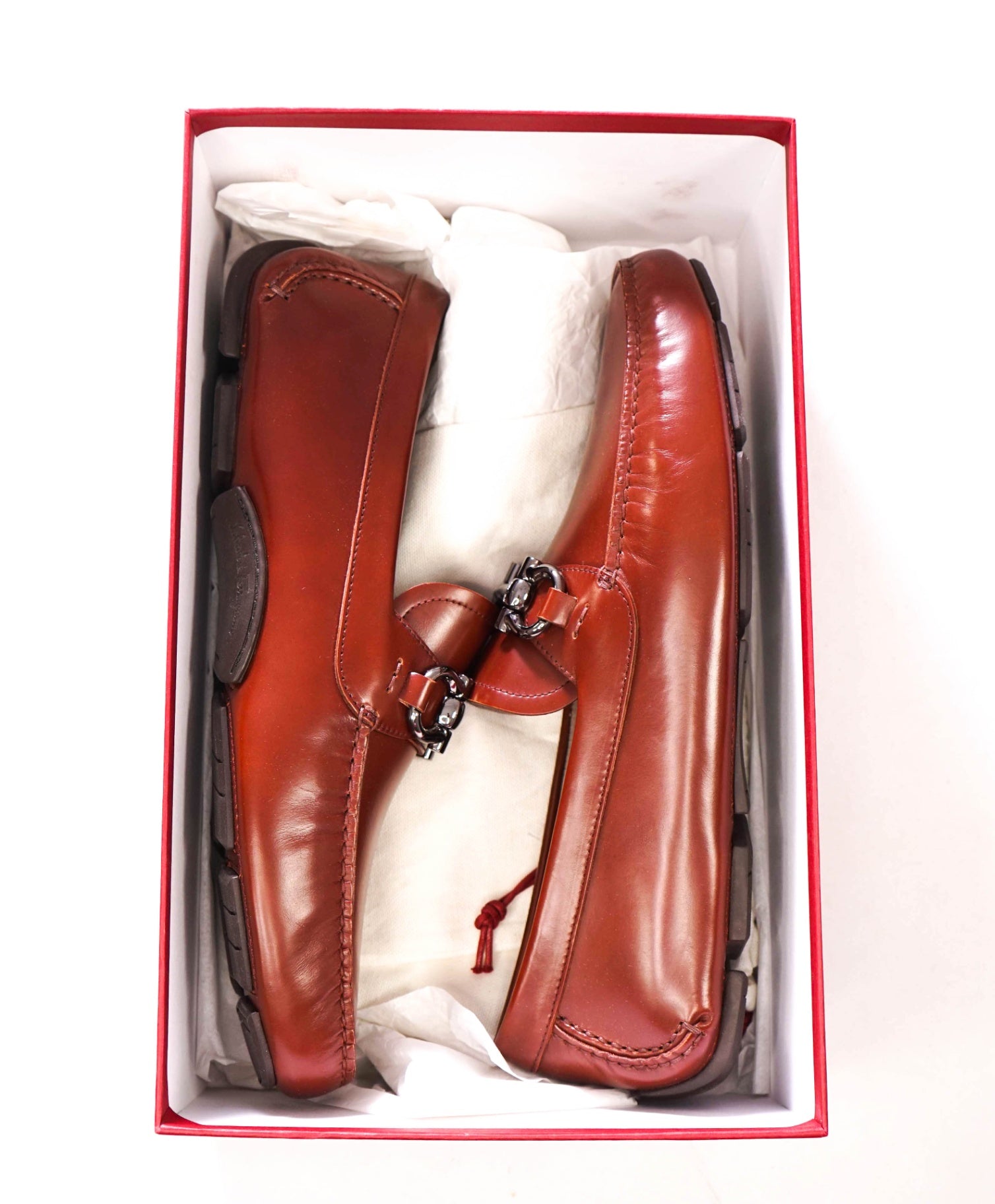 $800 FERRAGAMO - "PARIGI NEW" Cherry Brown Leather Loafers - 10.5 EE