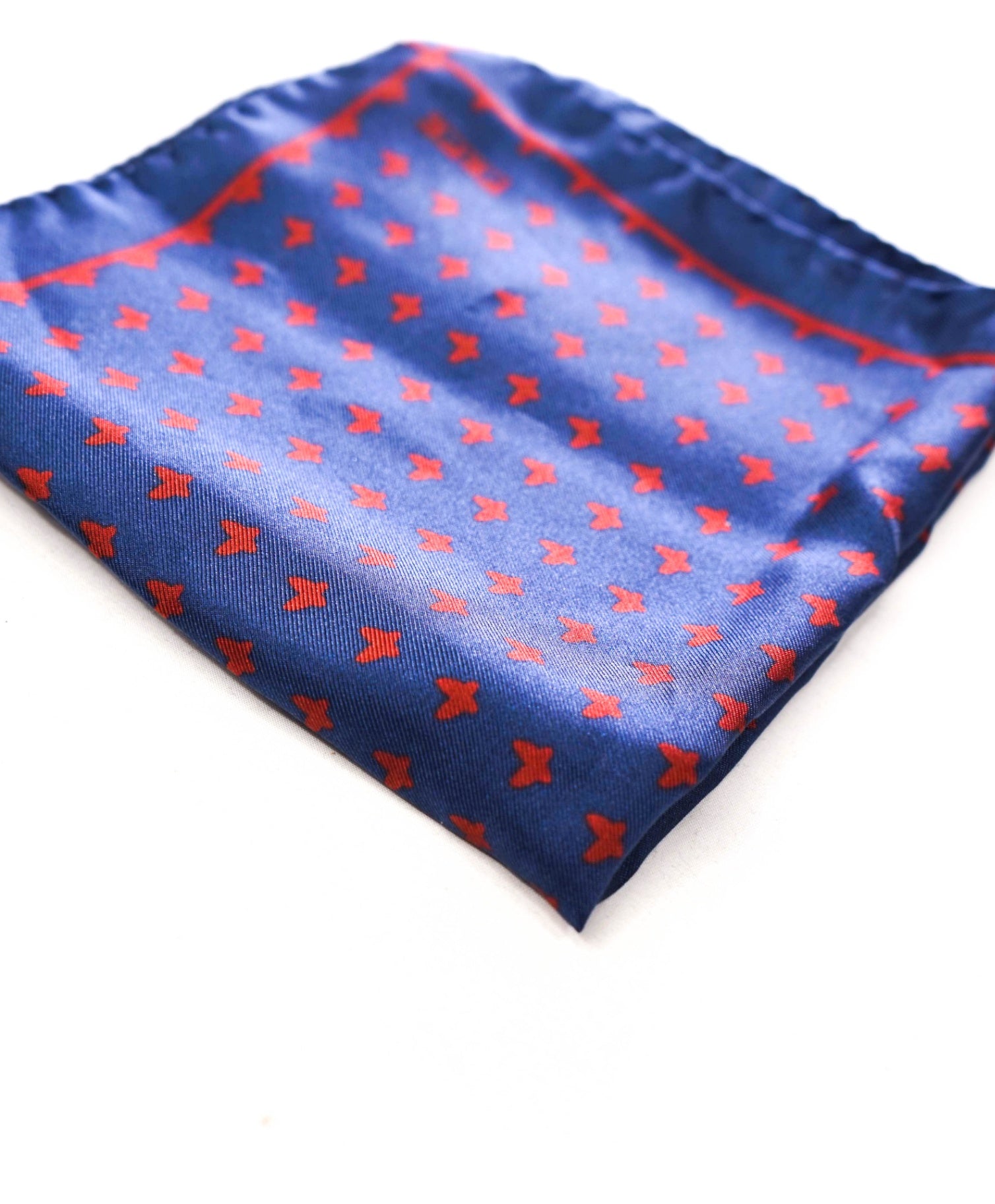 $125 FEFE - Navy Blue/Red Butterfly 100% Silk Handkerchief - 12x12