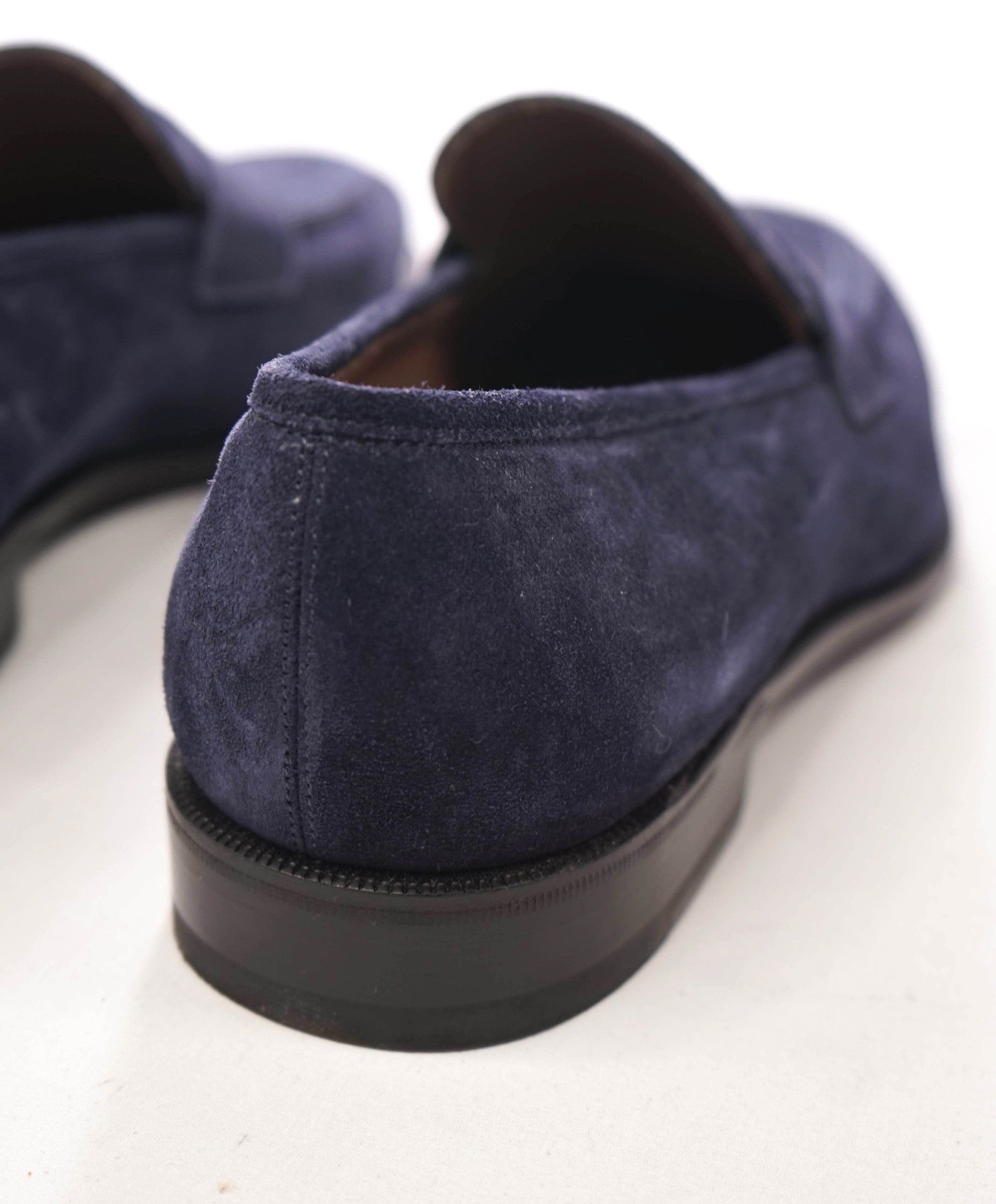 $795 FERRAGAMO - "STREET" Navy Blue Suede Penny Loafers - 8 EE