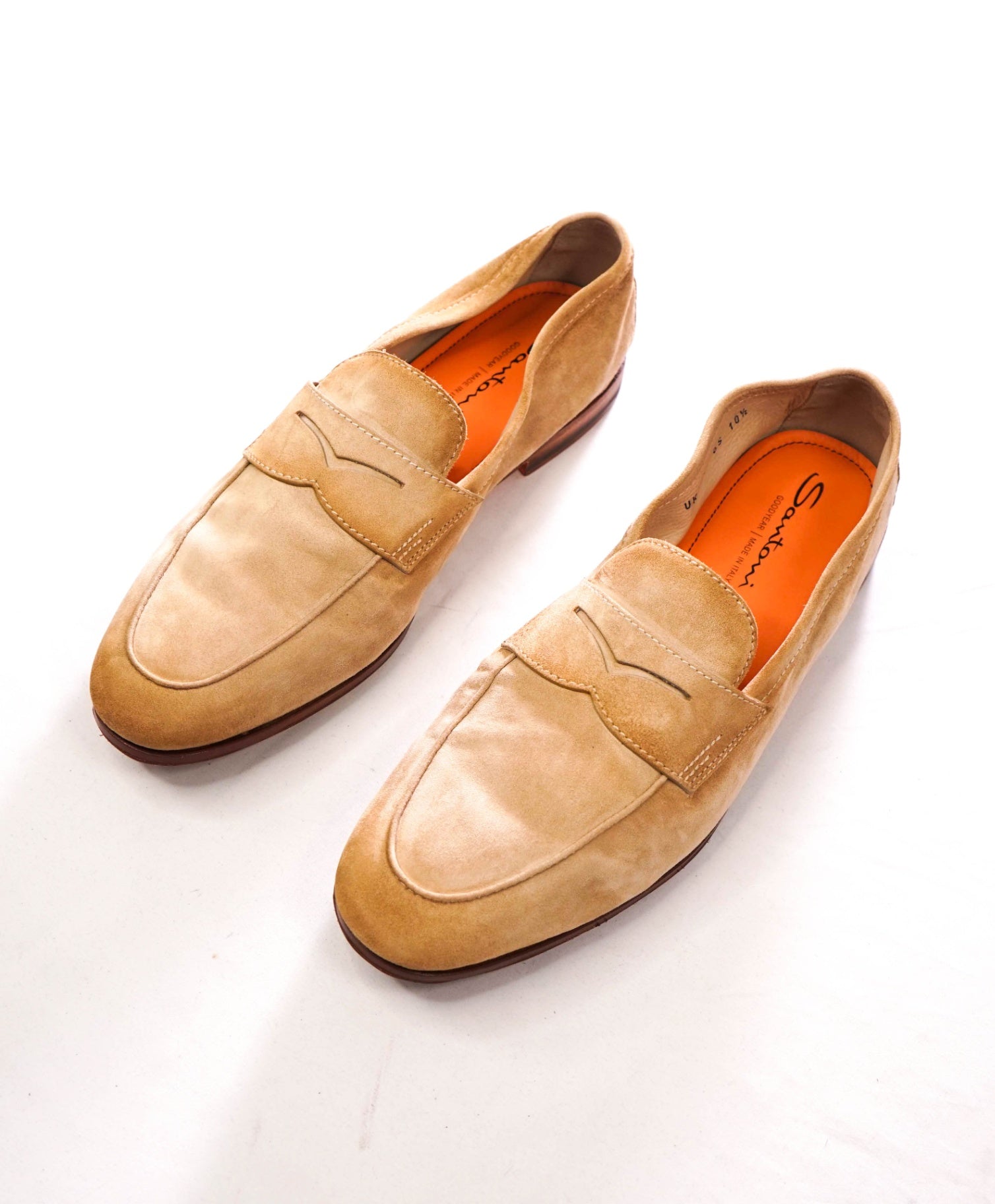 $800 SANTONI - GOODYEAR Tan Unlined Suede Loafers - US 10.5 (UK9.5)