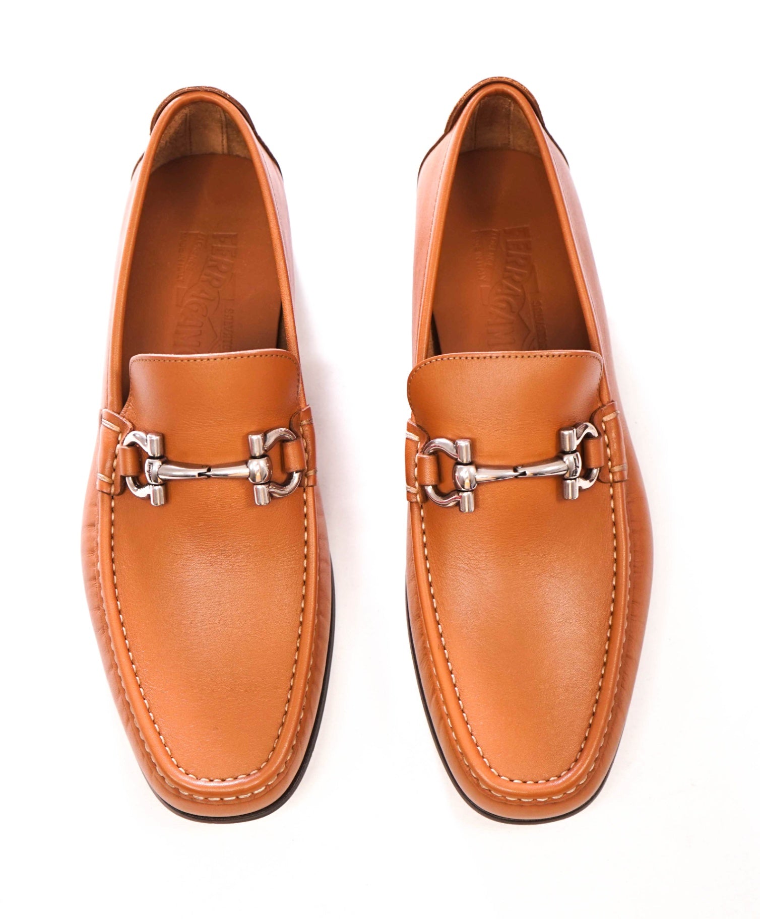 $795 FERRAGAMO - "GIORDANO" Brown Leather Loafers - 8 EE