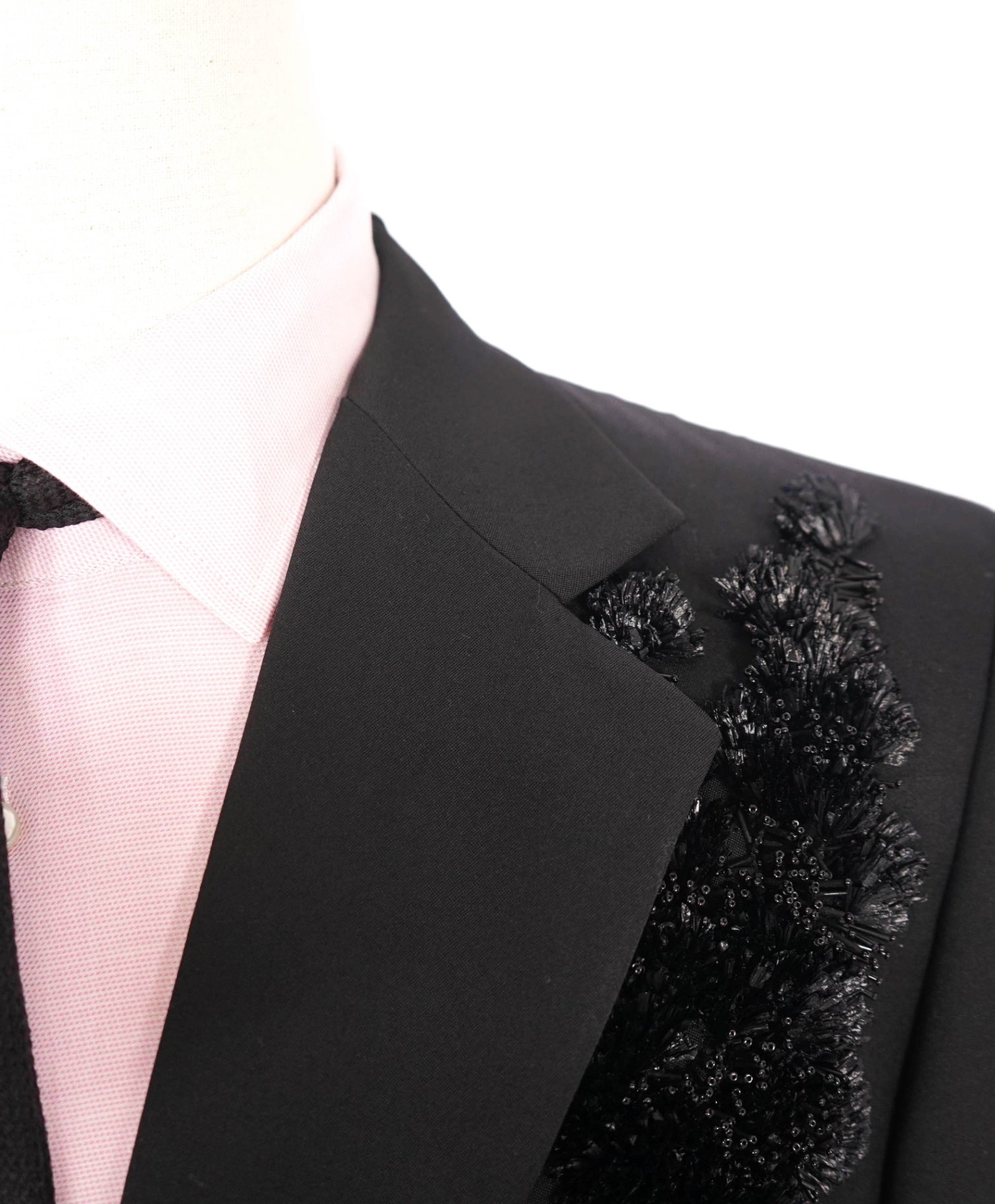 $3,550 LAVIN - Solid Black Embellished Applique Wool Dinner Jacket - 40R