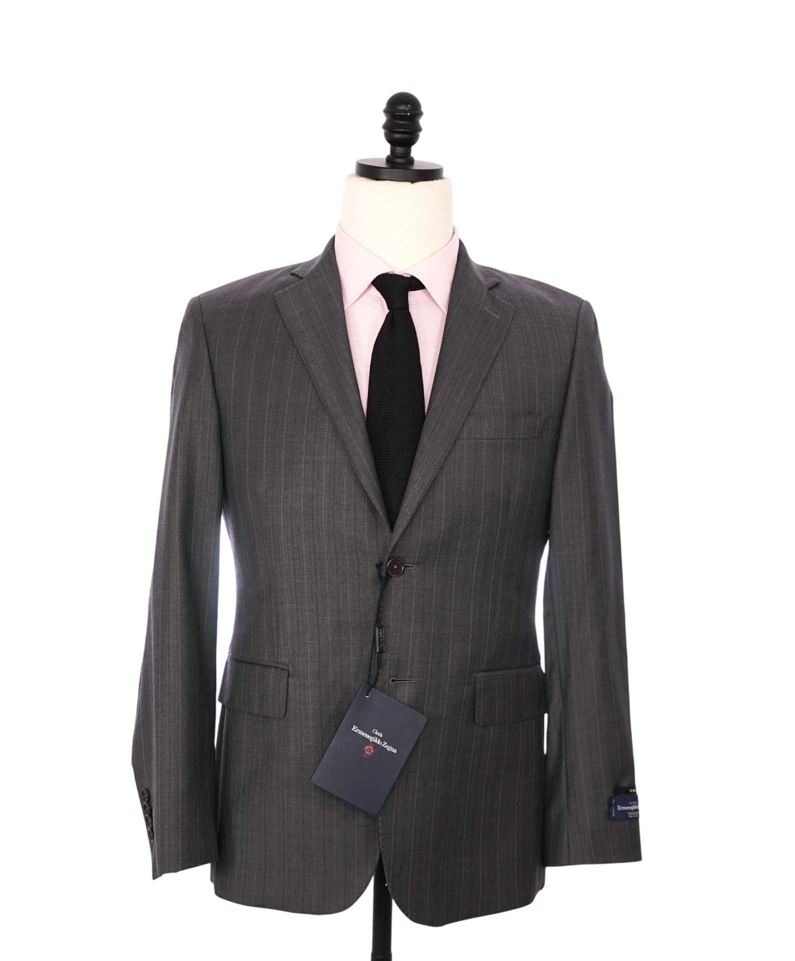 $995 ZEGNA - SAKS 5TH AVE Gray Stripe Wool/Silk Slim Fit Blazer - 36S