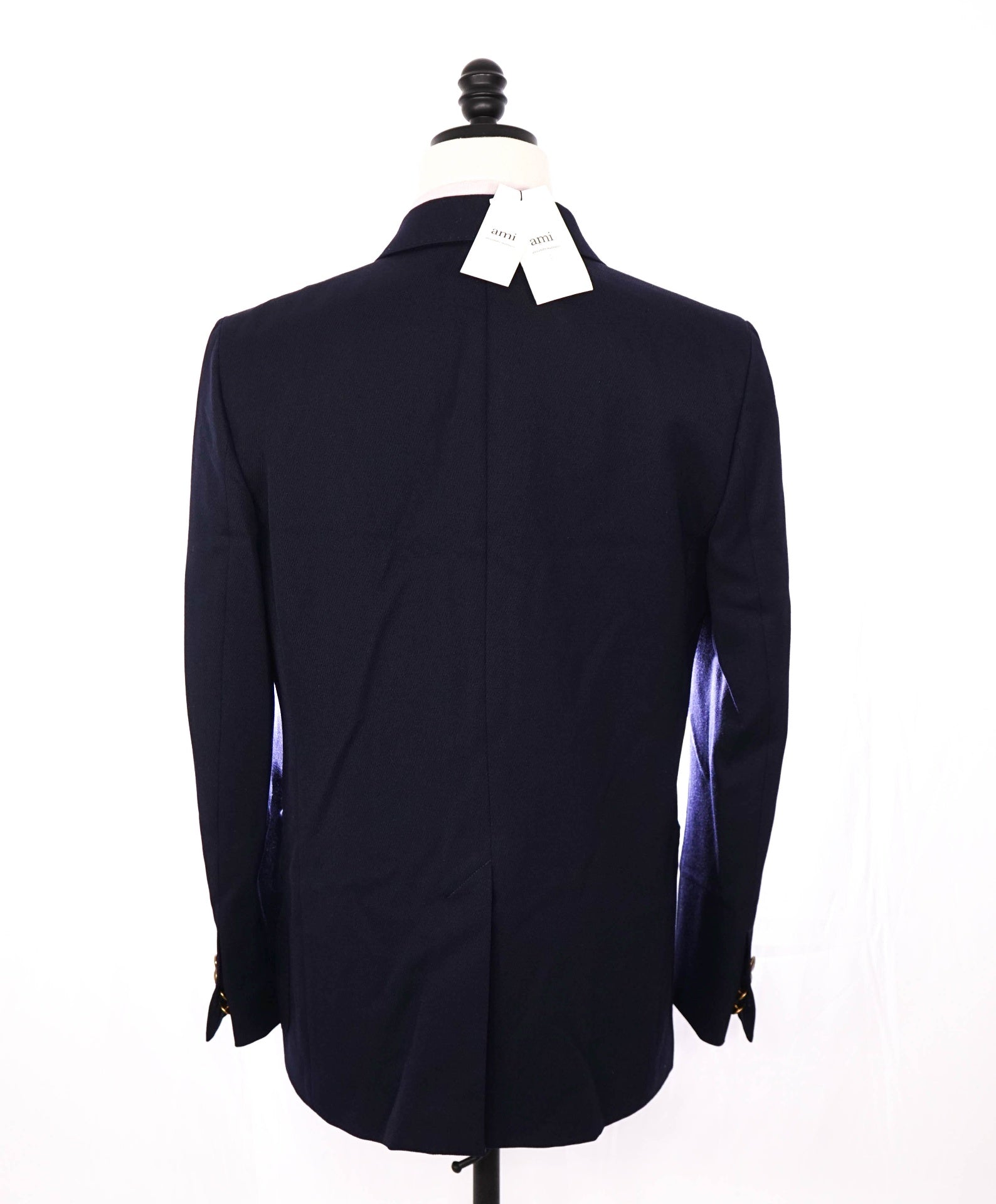 $1,345 AMI - Navy Blue Wool Double Breasted Blazer - 40R