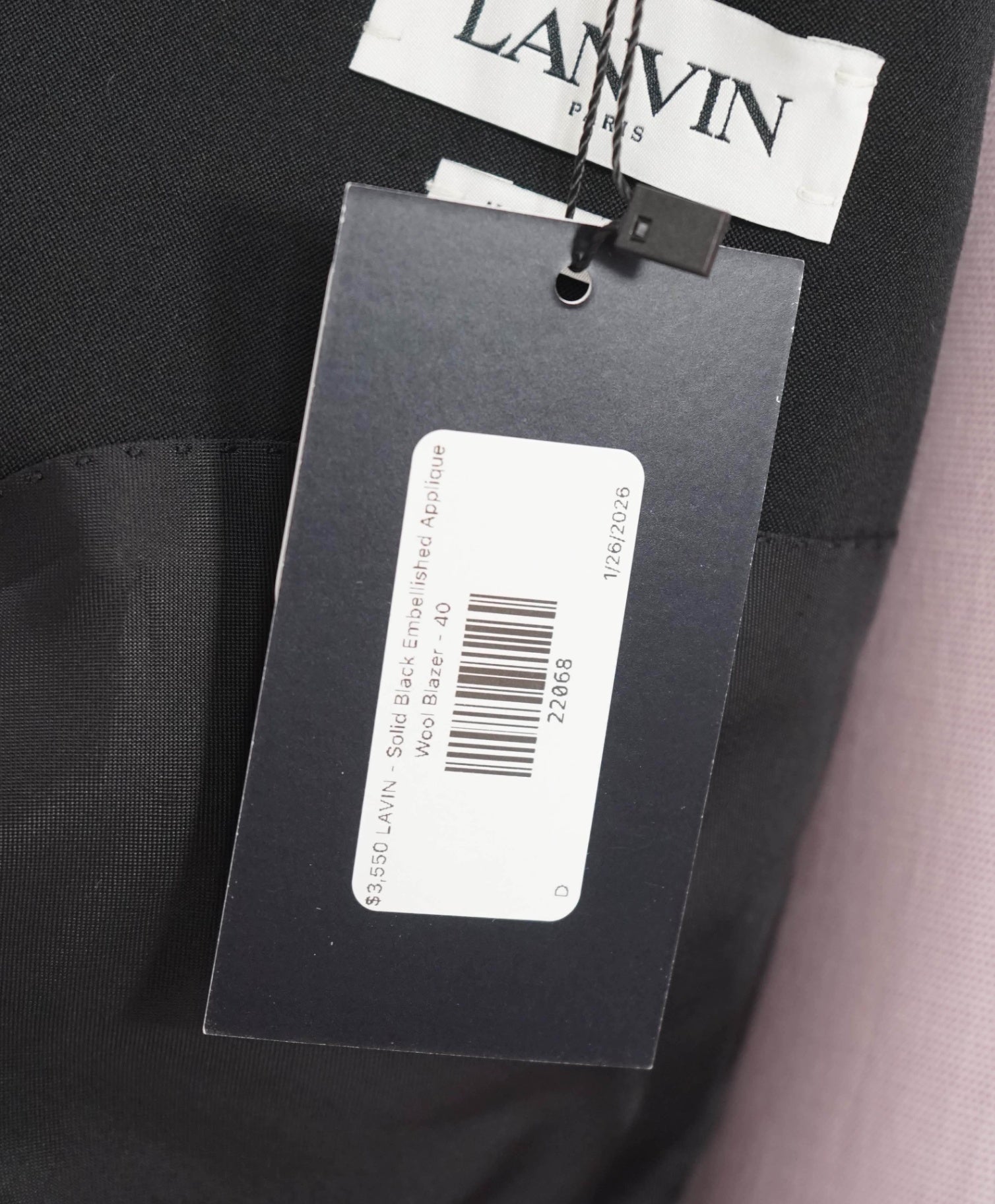 $3,550 LAVIN - Solid Black Embellished Applique Wool Dinner Jacket - 40R