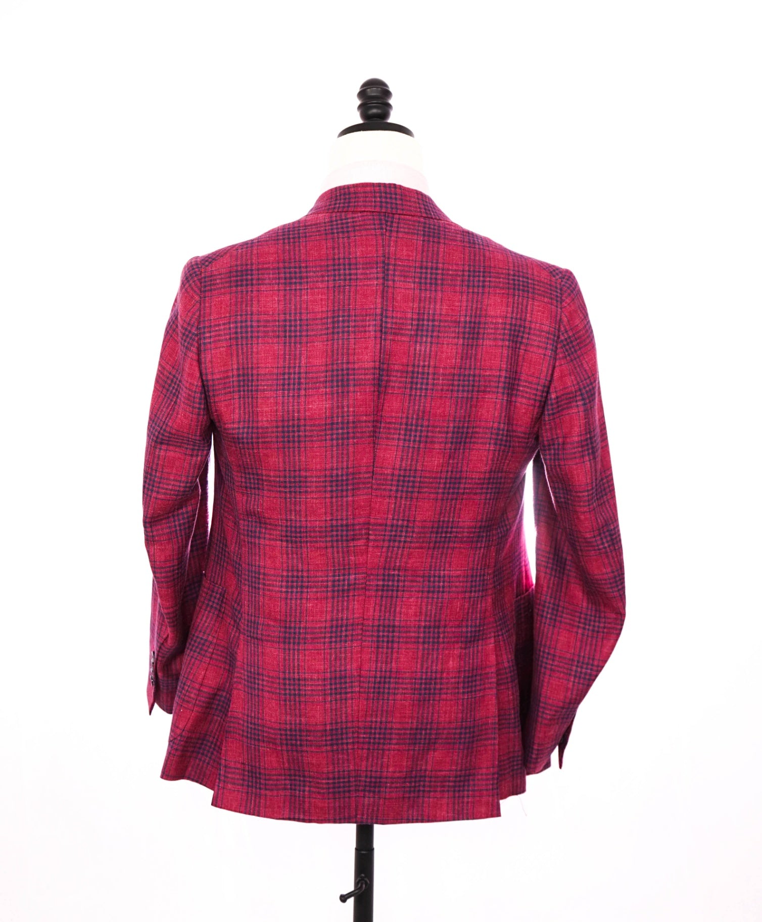 $5,225 ISAIA - Red/Blue Plaid Wool/Silk/Linen Double Breasted Blazer - 36R