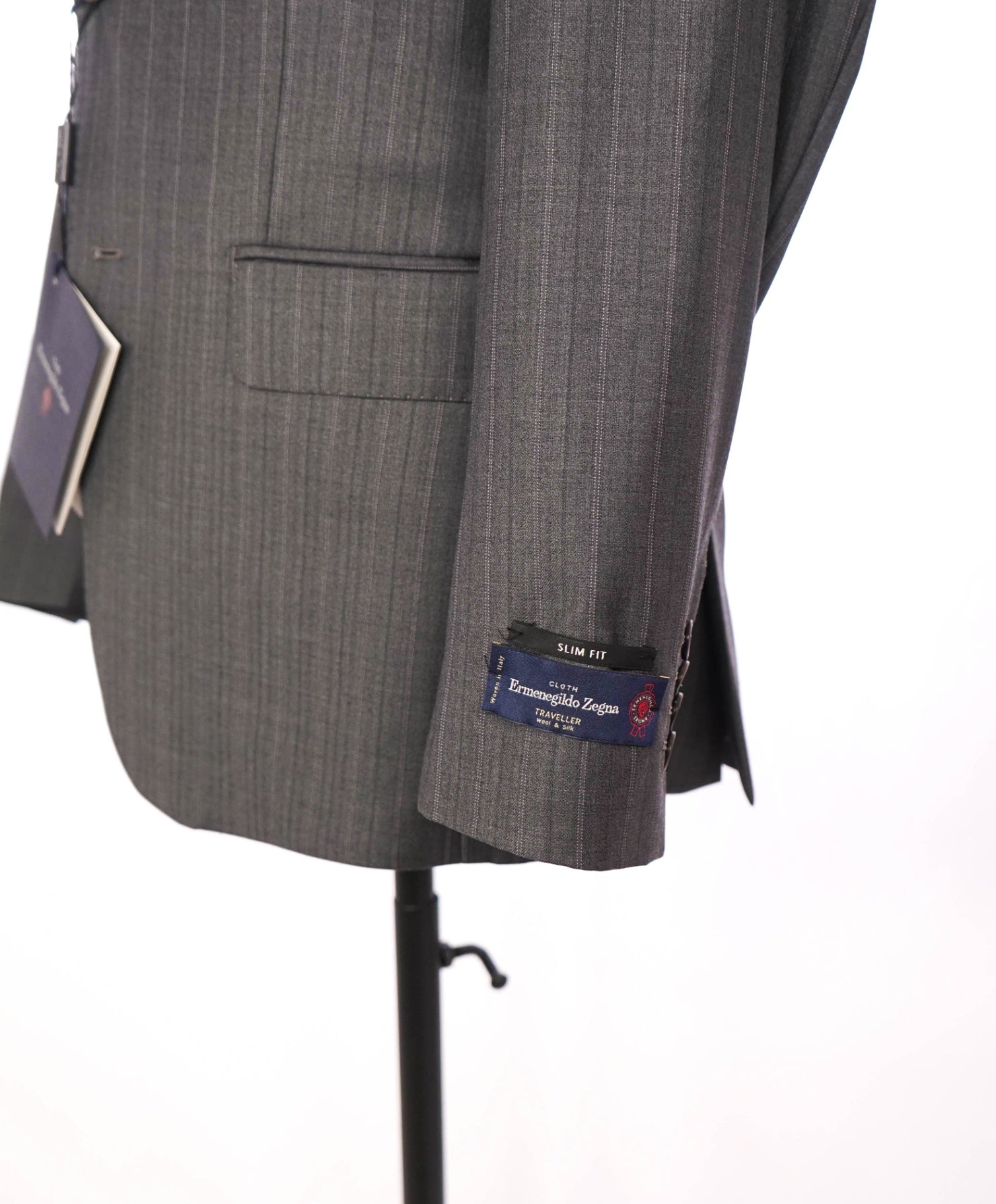 $995 ZEGNA - SAKS 5TH AVE Gray Stripe Wool/Silk Slim Fit Blazer - 36S