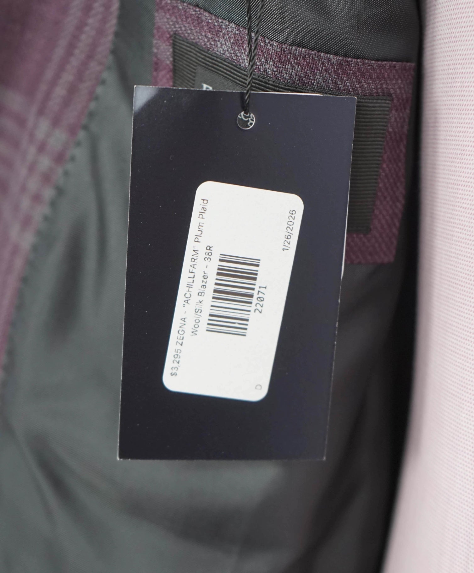 $3,295 ZEGNA - "ACHILLFARM" Plum Plaid Wool/Silk Blazer - 38R