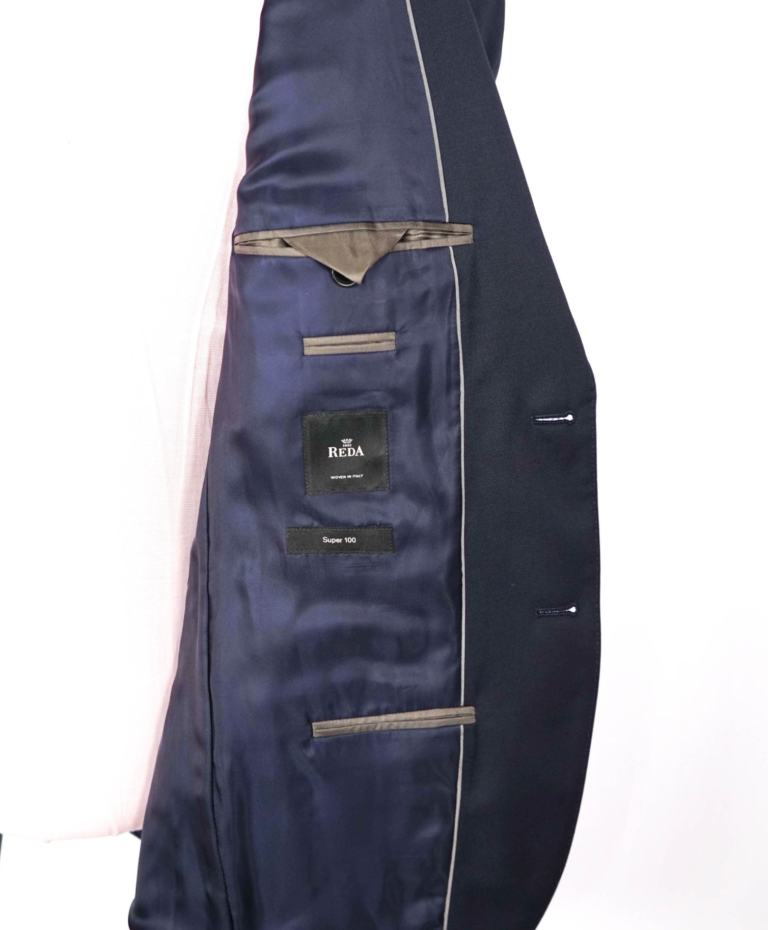$795 BOSS - REDA Solid Navy Blue Super 100 Wool Blazer - 36R
