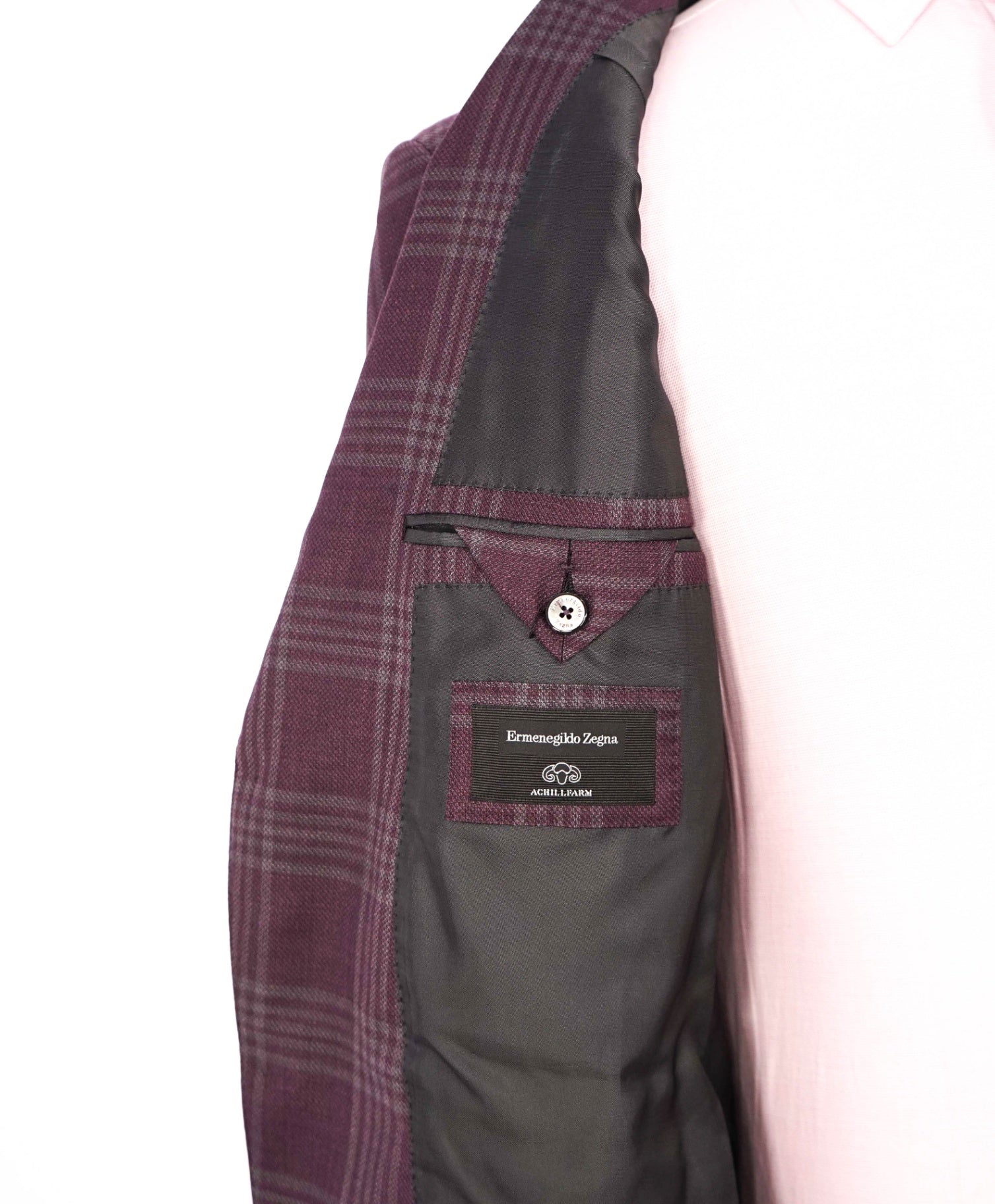 $3,295 ZEGNA - "ACHILLFARM" Plum Plaid Wool/Silk Blazer - 38R