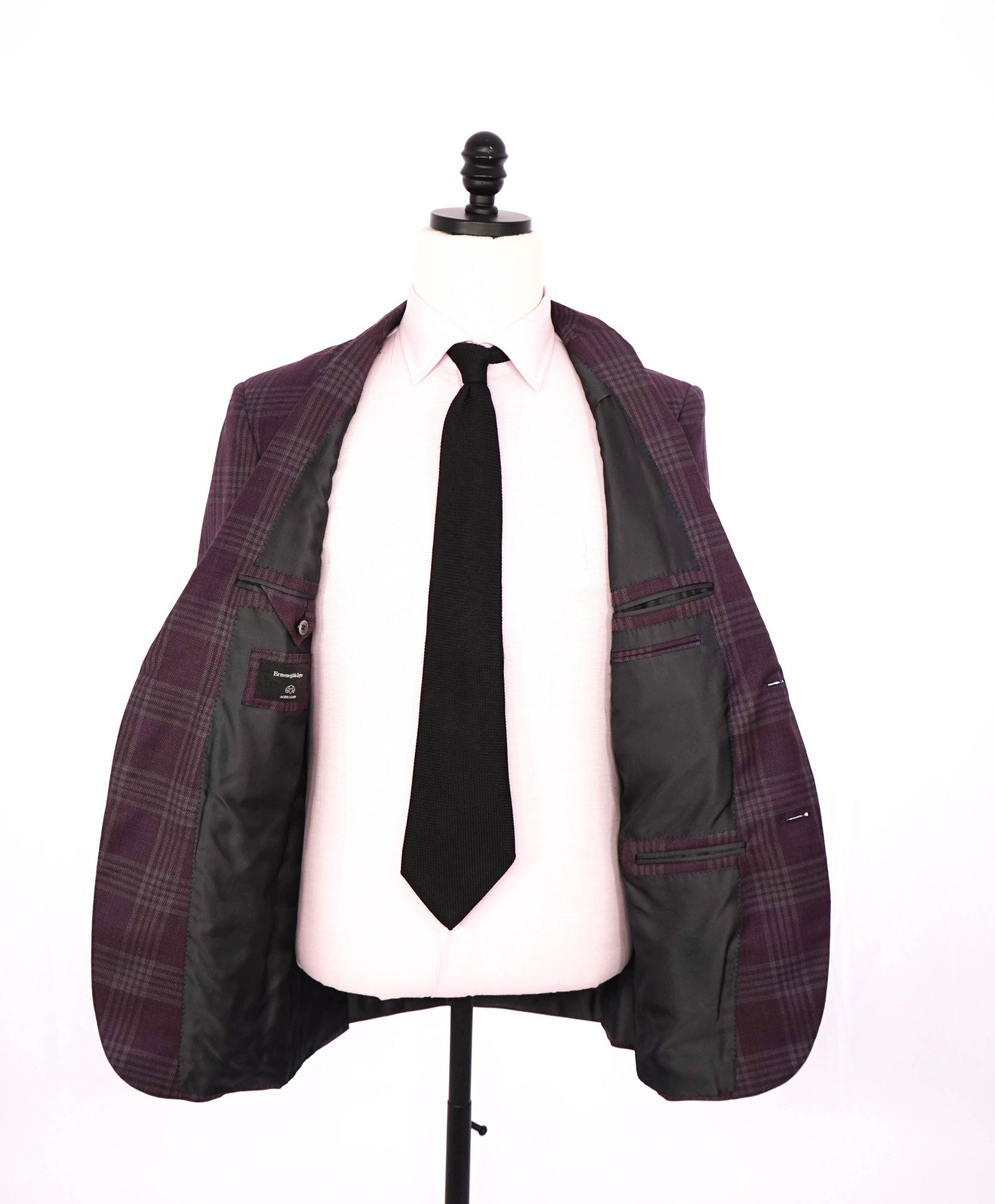 $3,295 ZEGNA - "ACHILLFARM" Plum Plaid Wool/Silk Blazer - 38R