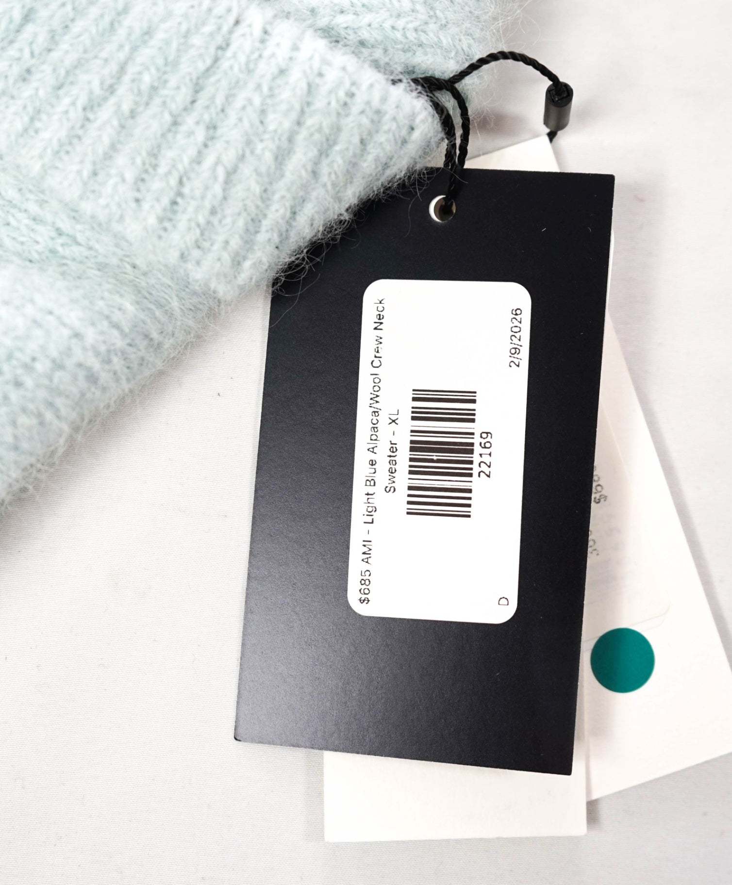 $685 AMI - Light Blue Alpaca/Wool Crew Neck Sweater - XL