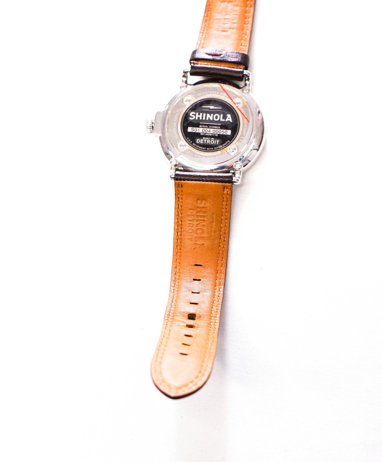 $750 SHINOLA - "Argonite-715" Gray/Brown Leather Steel Watch