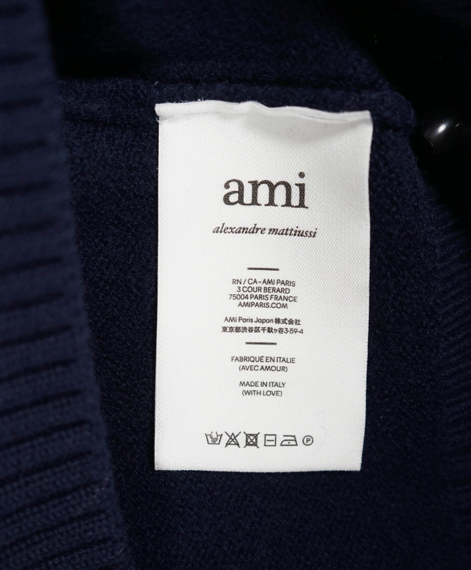 $670 AMI - Navy Blue Knit Wool Hoodie - S